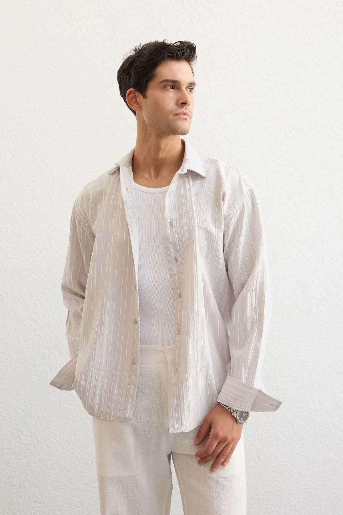 Tugur Erkek Çizgili Oversize Premium Gömlek Soft Touch Refined Comfort - Livio Ferri