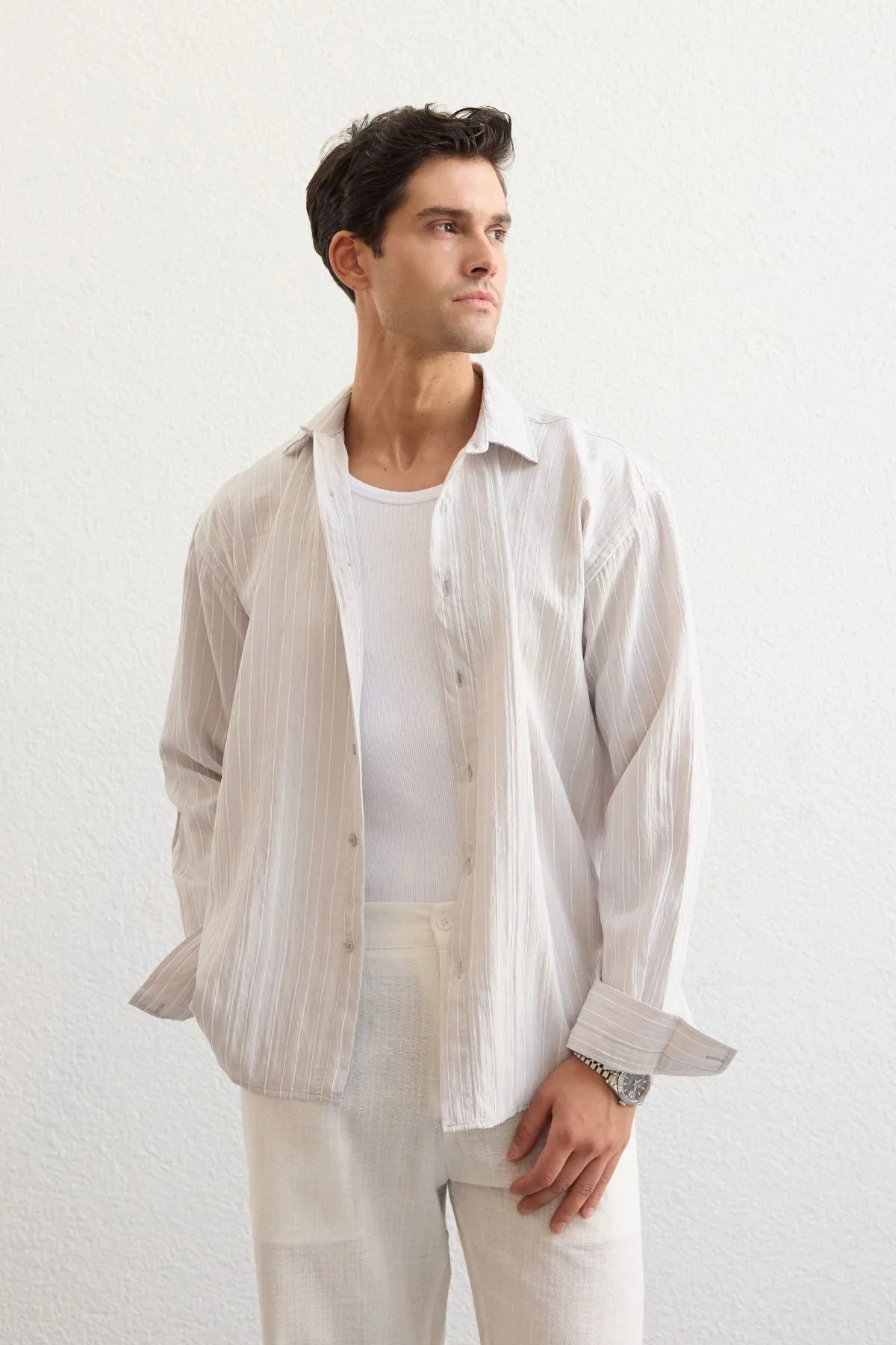 Tugur Erkek Çizgili Oversize Premium Gömlek Soft Touch Refined Comfort - Livio Ferri