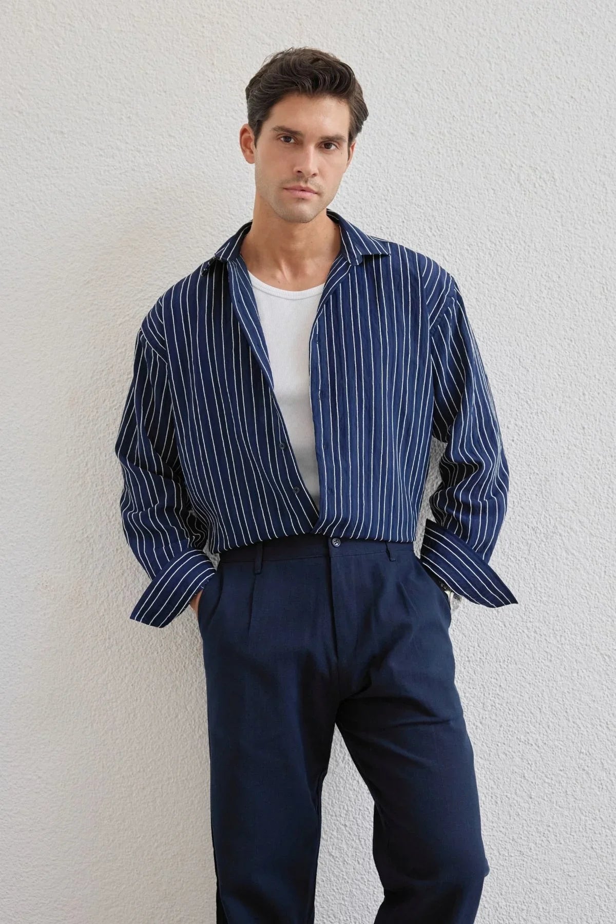 Tugur Erkek Çizgili Oversize Premium Gömlek Soft Touch Refined Comfort - Livio Ferri