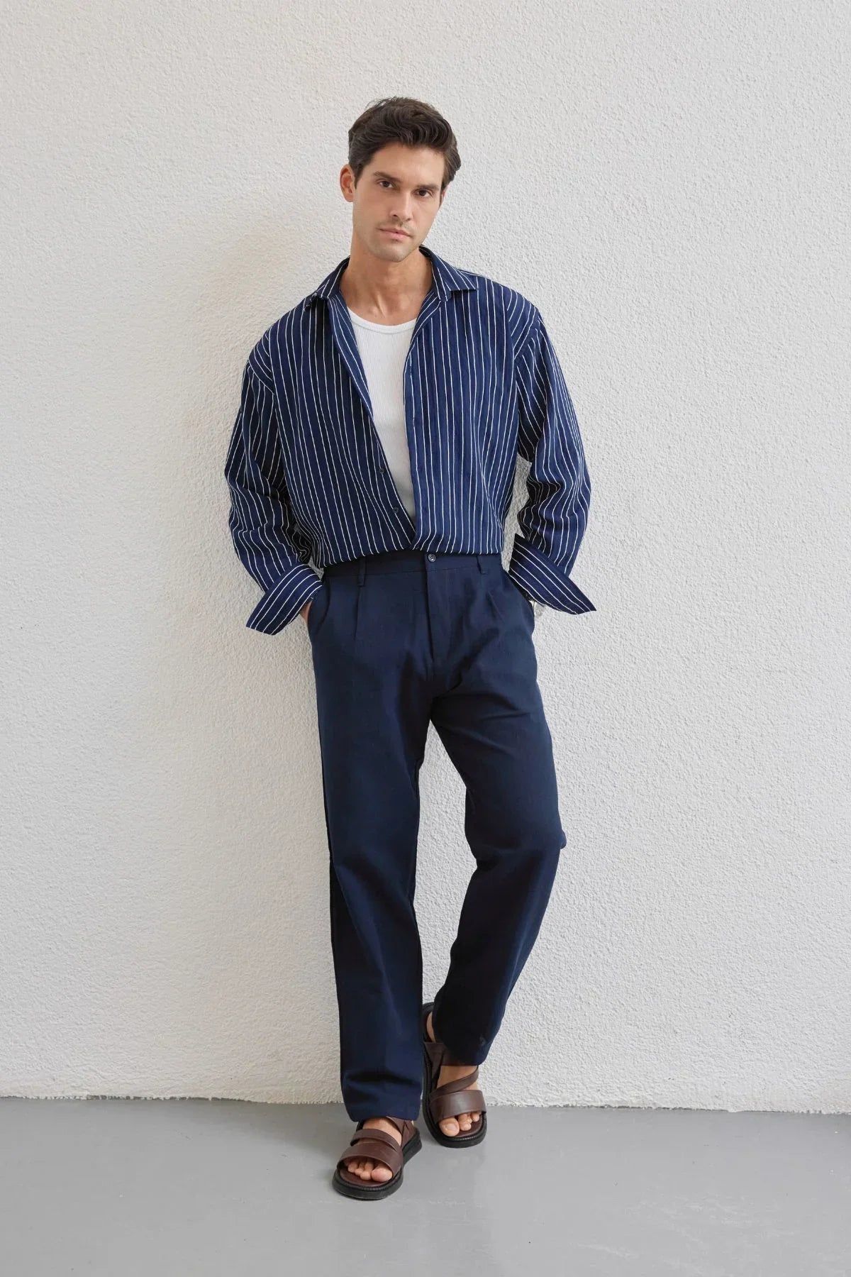 Tugur Erkek Çizgili Oversize Premium Gömlek Soft Touch Refined Comfort - Livio Ferri