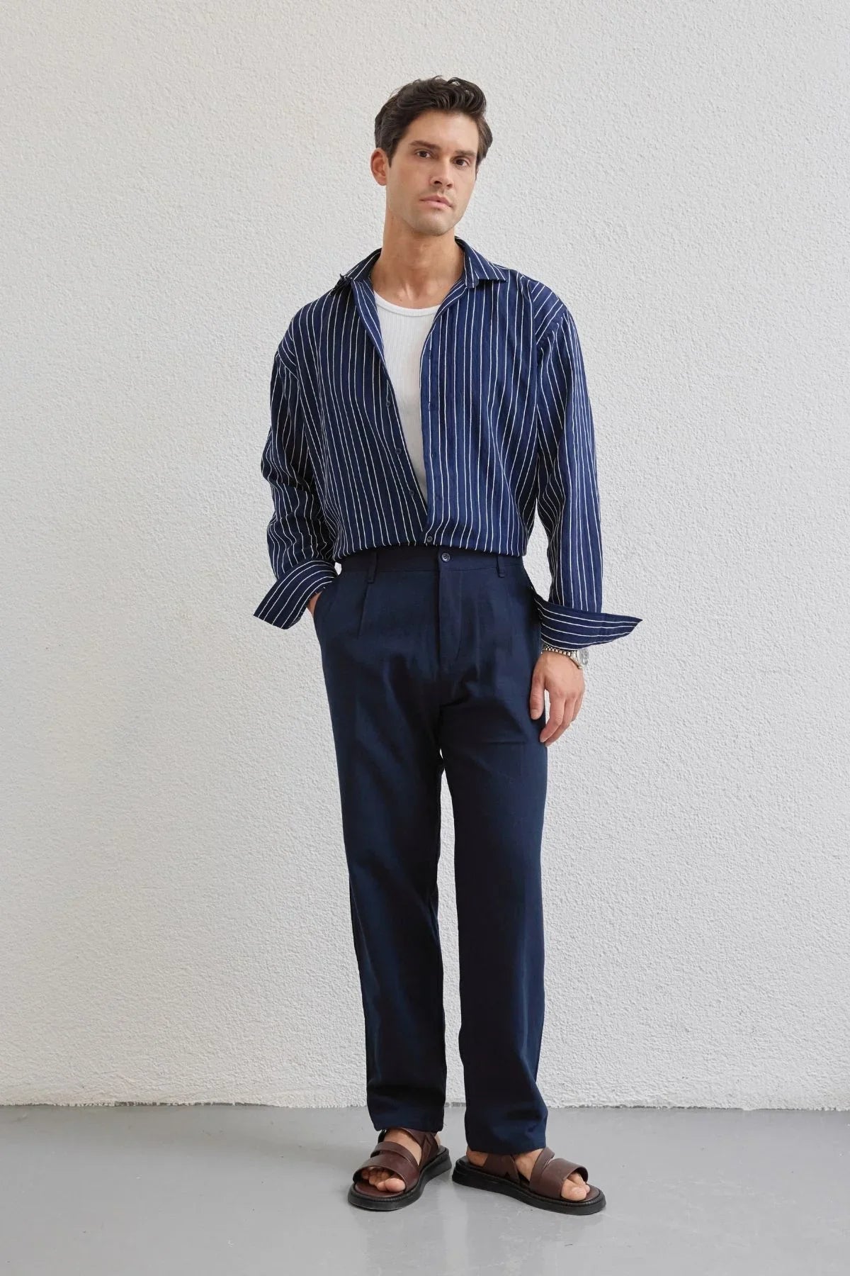 Tugur Erkek Çizgili Oversize Premium Gömlek Soft Touch Refined Comfort - Livio Ferri