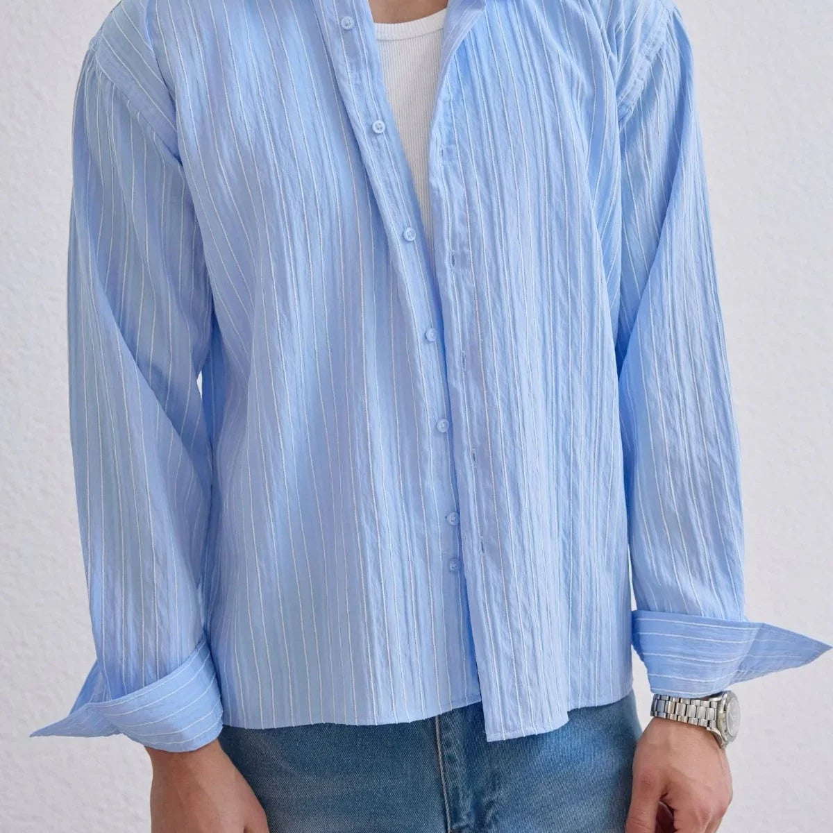 Tugur Erkek Çizgili Oversize Premium Gömlek Soft Touch Refined Comfort - Livio Ferri