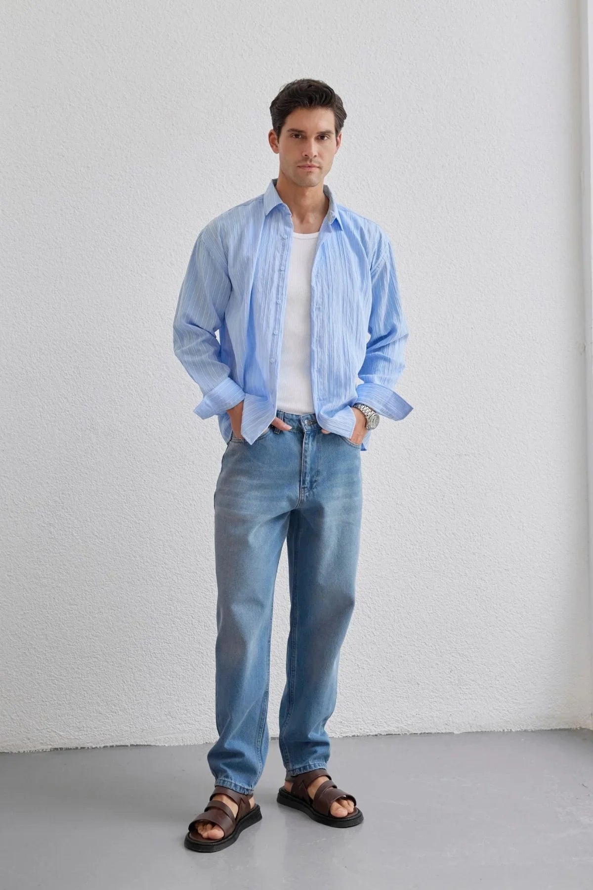 Tugur Erkek Çizgili Oversize Premium Gömlek Soft Touch Refined Comfort - Livio Ferri