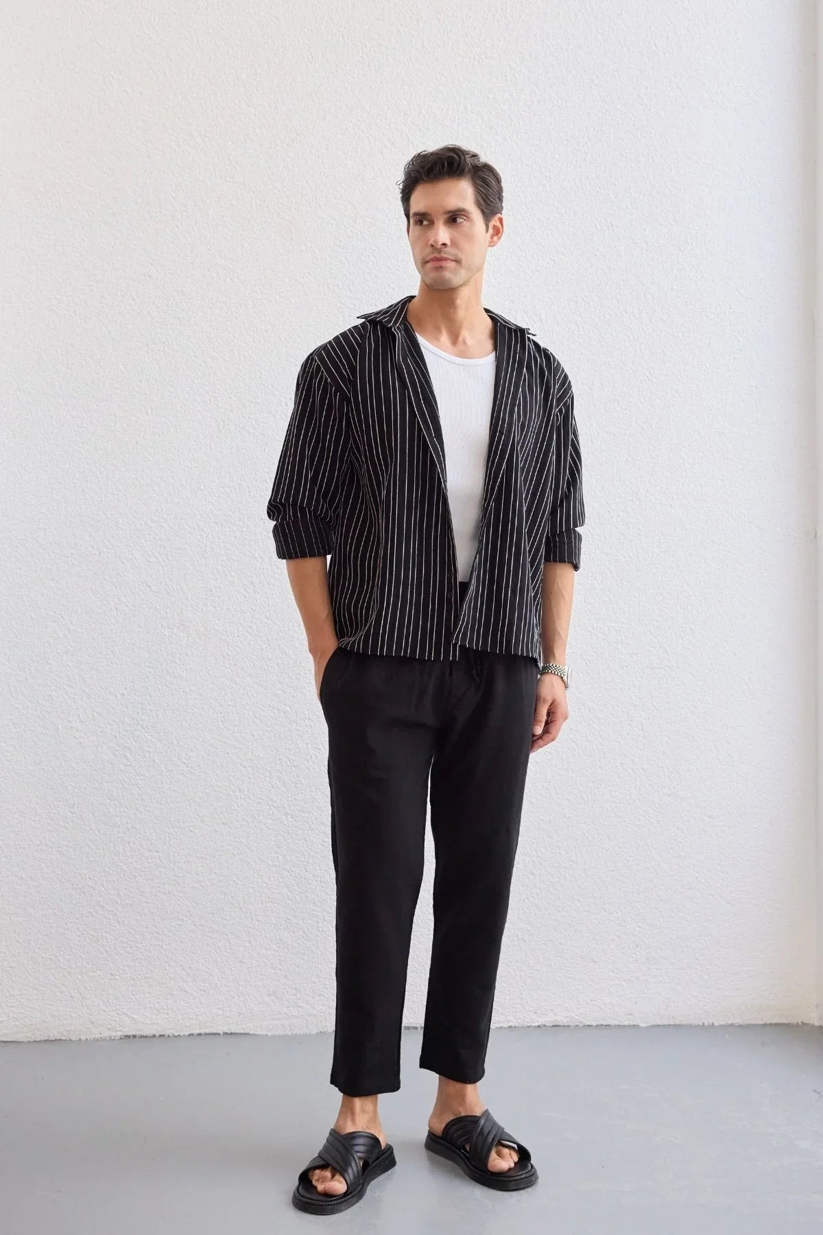 Tugur Erkek Çizgili Oversize Premium Gömlek Soft Touch Refined Comfort - Livio Ferri