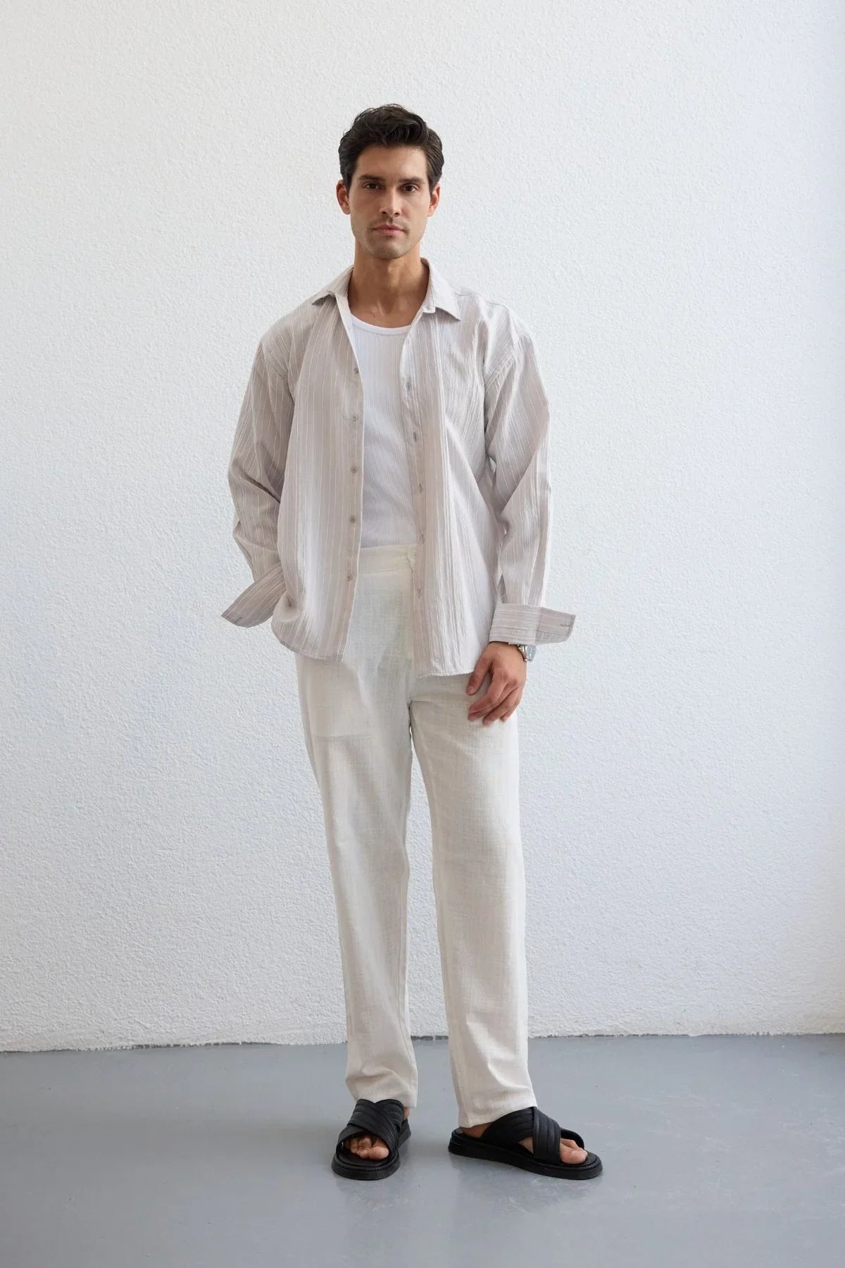 Tugur Erkek Çizgili Oversize Premium Gömlek Soft Touch Refined Comfort - Livio Ferri