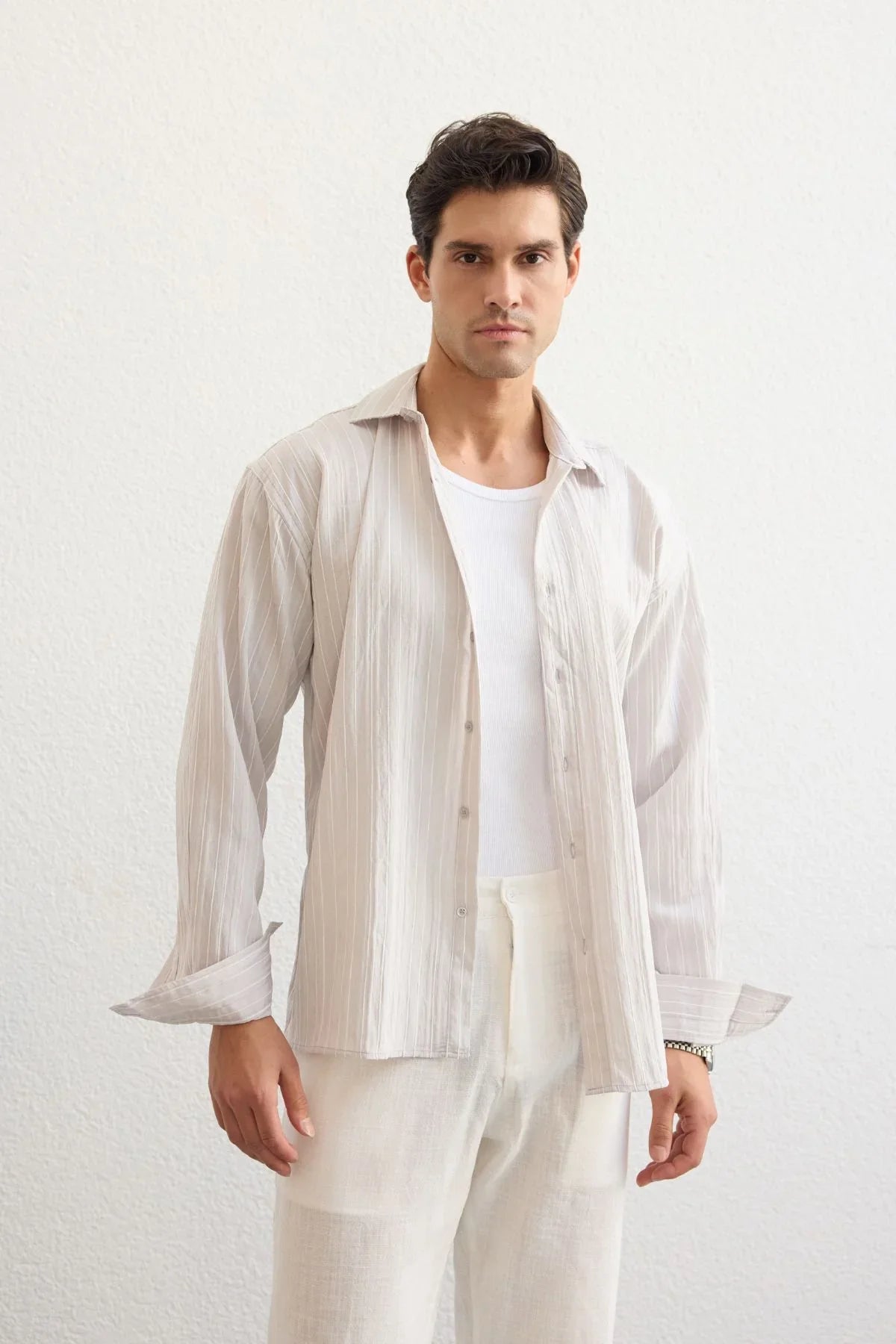 Tugur Erkek Çizgili Oversize Premium Gömlek Soft Touch Refined Comfort - Livio Ferri