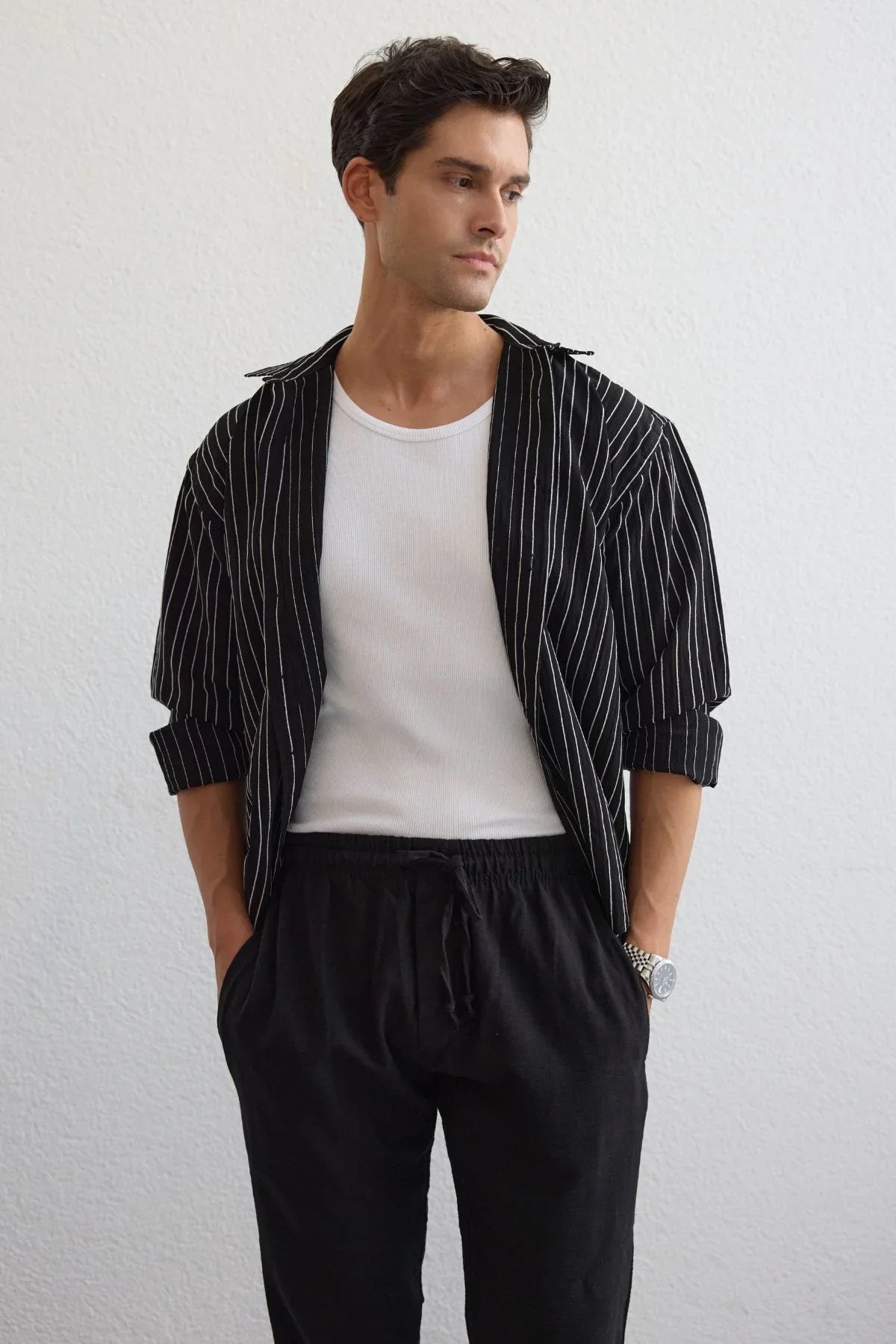 Tugur Erkek Çizgili Oversize Premium Gömlek Soft Touch Refined Comfort - Livio Ferri