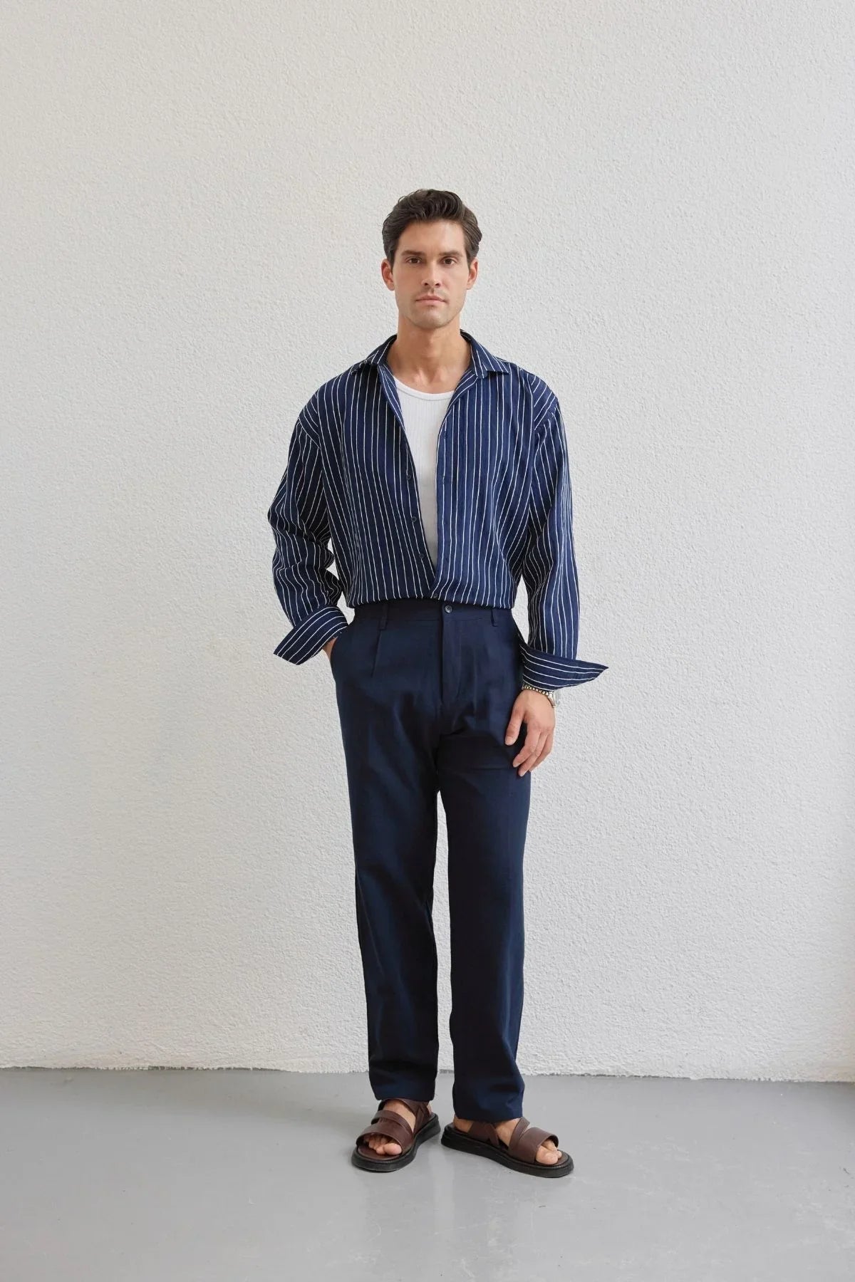 Tugur Erkek Çizgili Oversize Premium Gömlek Soft Touch Refined Comfort - Livio Ferri