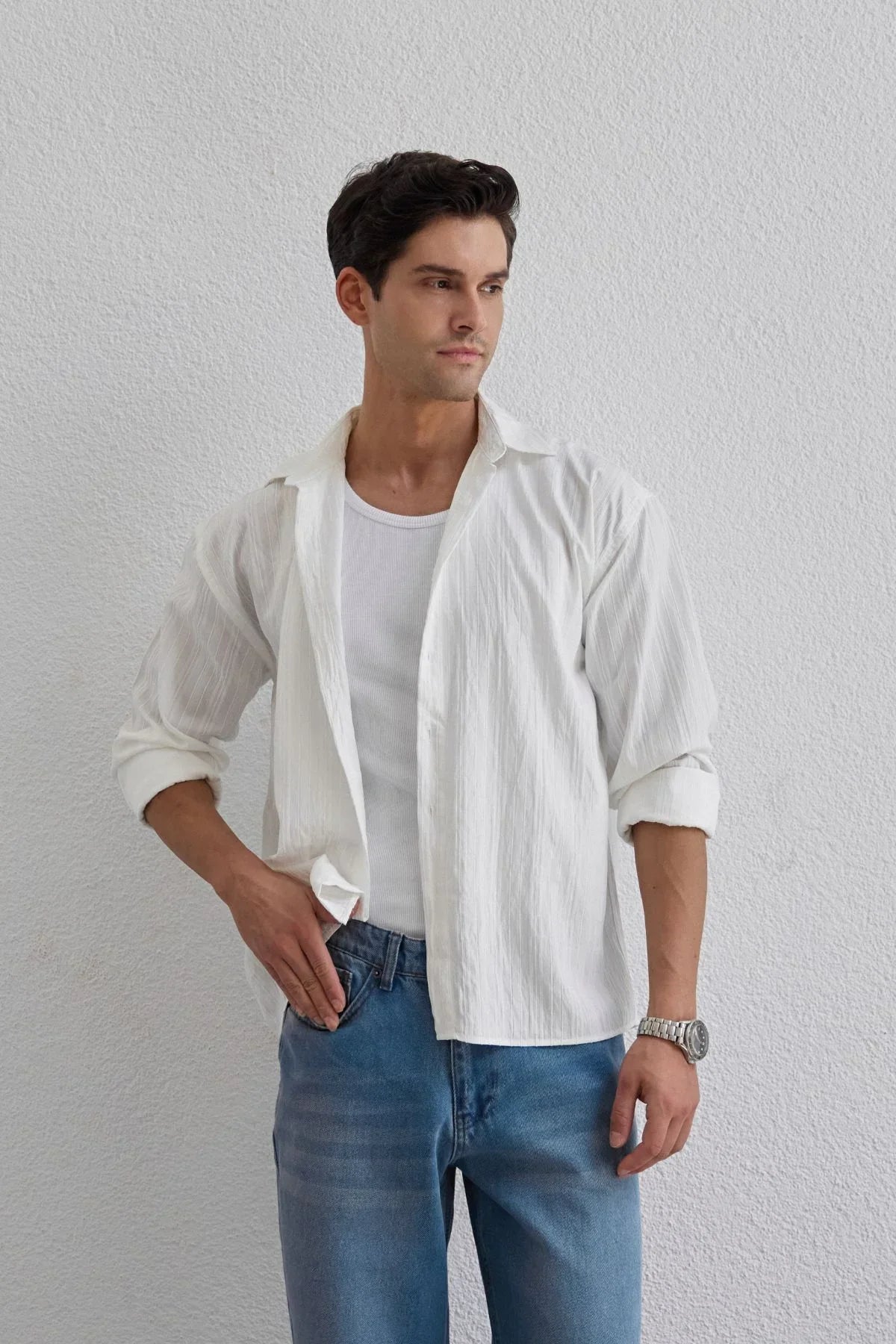 Tugur Erkek Çizgili Oversize Premium Gömlek Soft Touch Refined Comfort - Livio Ferri