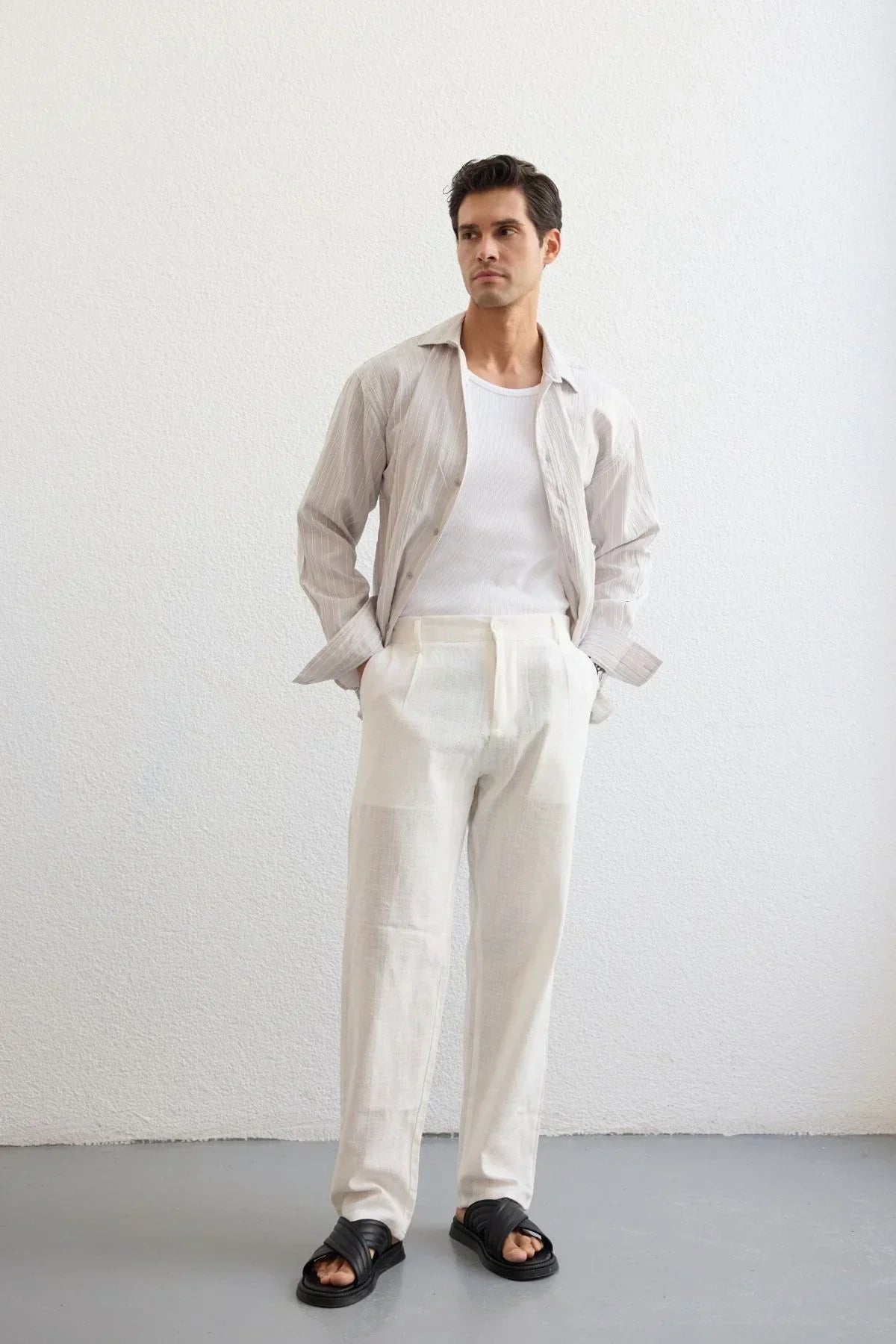 Tugur Erkek Çizgili Oversize Premium Gömlek Soft Touch Refined Comfort - Livio Ferri