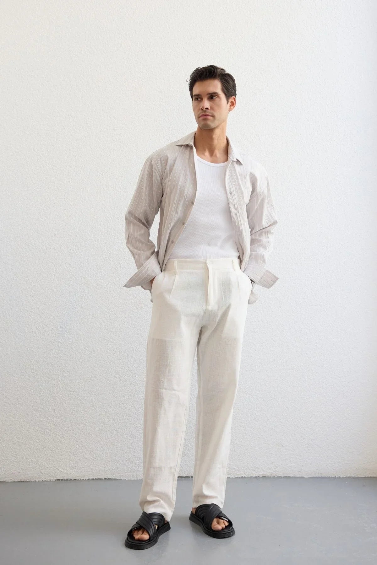 Tugur Erkek Çizgili Oversize Premium Gömlek Soft Touch Refined Comfort - Livio Ferri