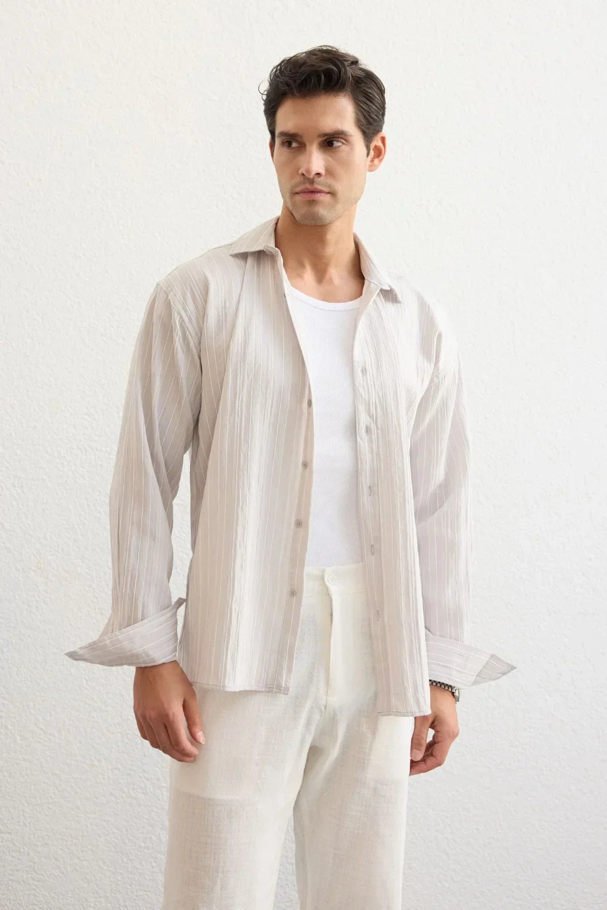 Tugur Erkek Çizgili Oversize Premium Gömlek Soft Touch Refined Comfort - Livio Ferri