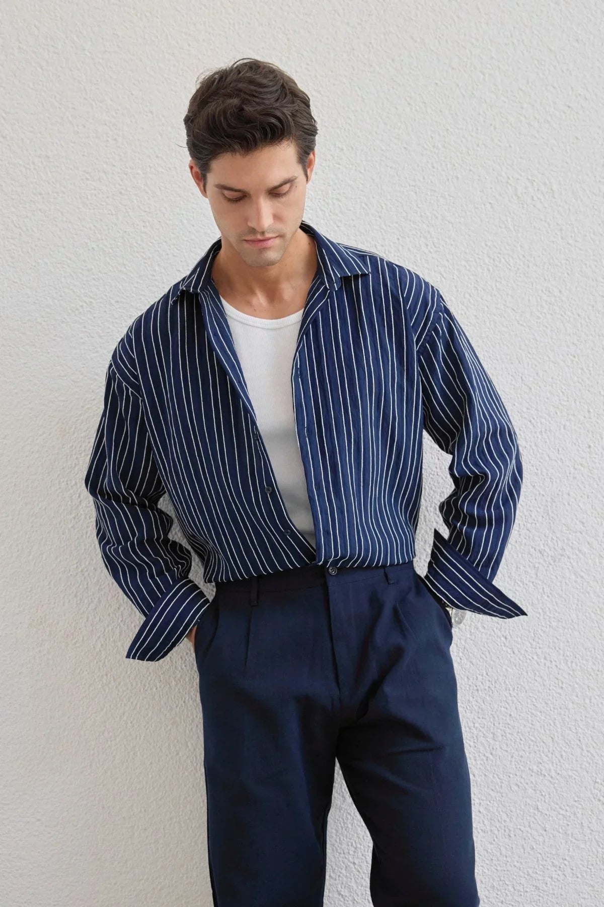 Tugur Erkek Çizgili Oversize Premium Gömlek Soft Touch Refined Comfort - Livio Ferri