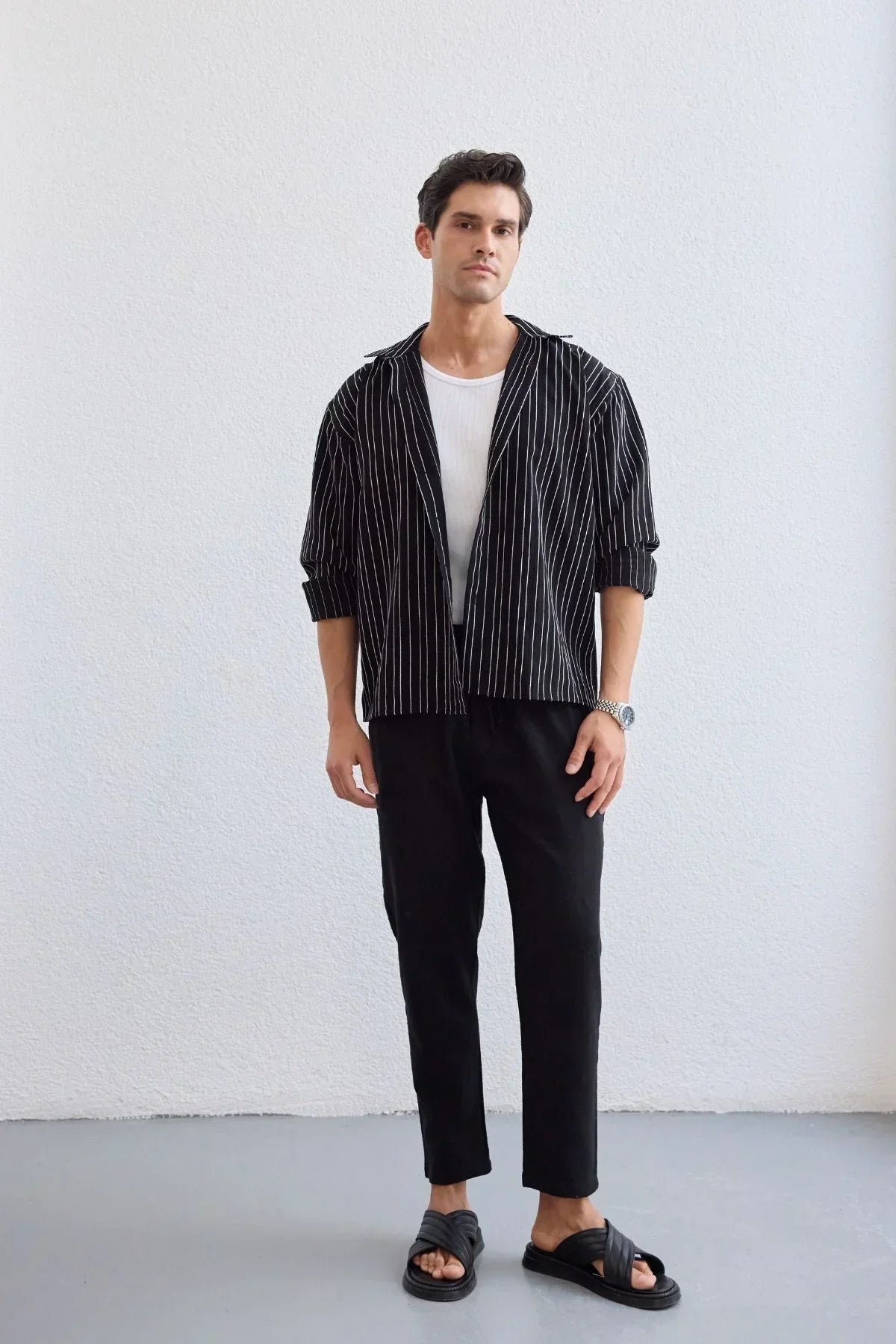Tugur Erkek Çizgili Oversize Premium Gömlek Soft Touch Refined Comfort - Livio Ferri