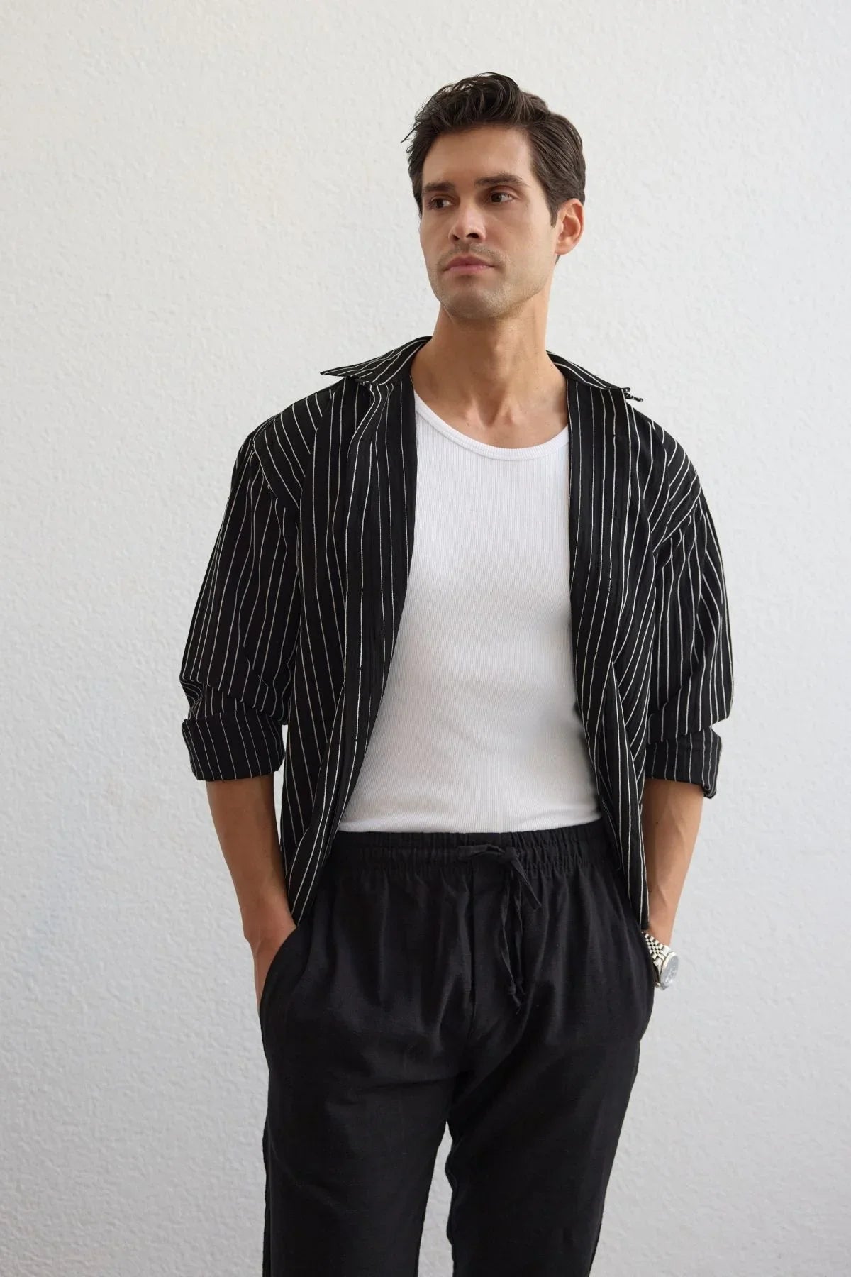 Tugur Erkek Çizgili Oversize Premium Gömlek Soft Touch Refined Comfort - Livio Ferri