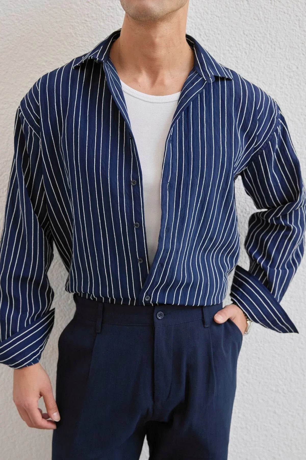 Tugur Erkek Çizgili Oversize Premium Gömlek Soft Touch Refined Comfort - Livio Ferri