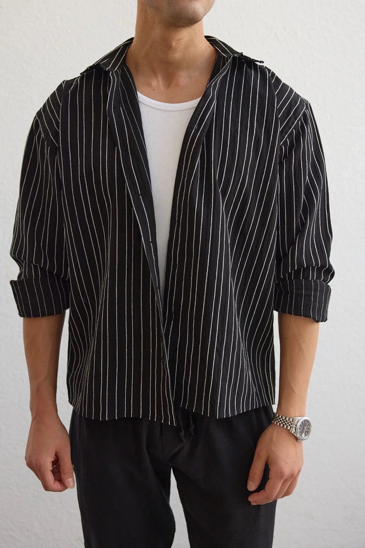 Tugur Erkek Çizgili Oversize Premium Gömlek Soft Touch Refined Comfort - Livio Ferri