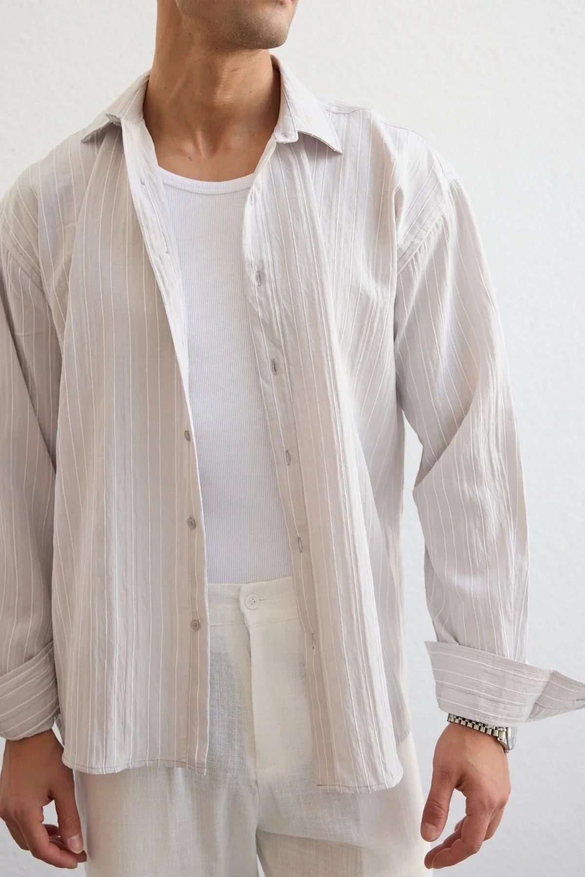 Tugur Erkek Çizgili Oversize Premium Gömlek Soft Touch Refined Comfort - Livio Ferri