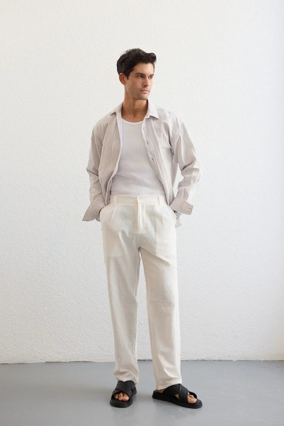 Tugur Erkek Çizgili Oversize Premium Gömlek Soft Touch Refined Comfort - Livio Ferri
