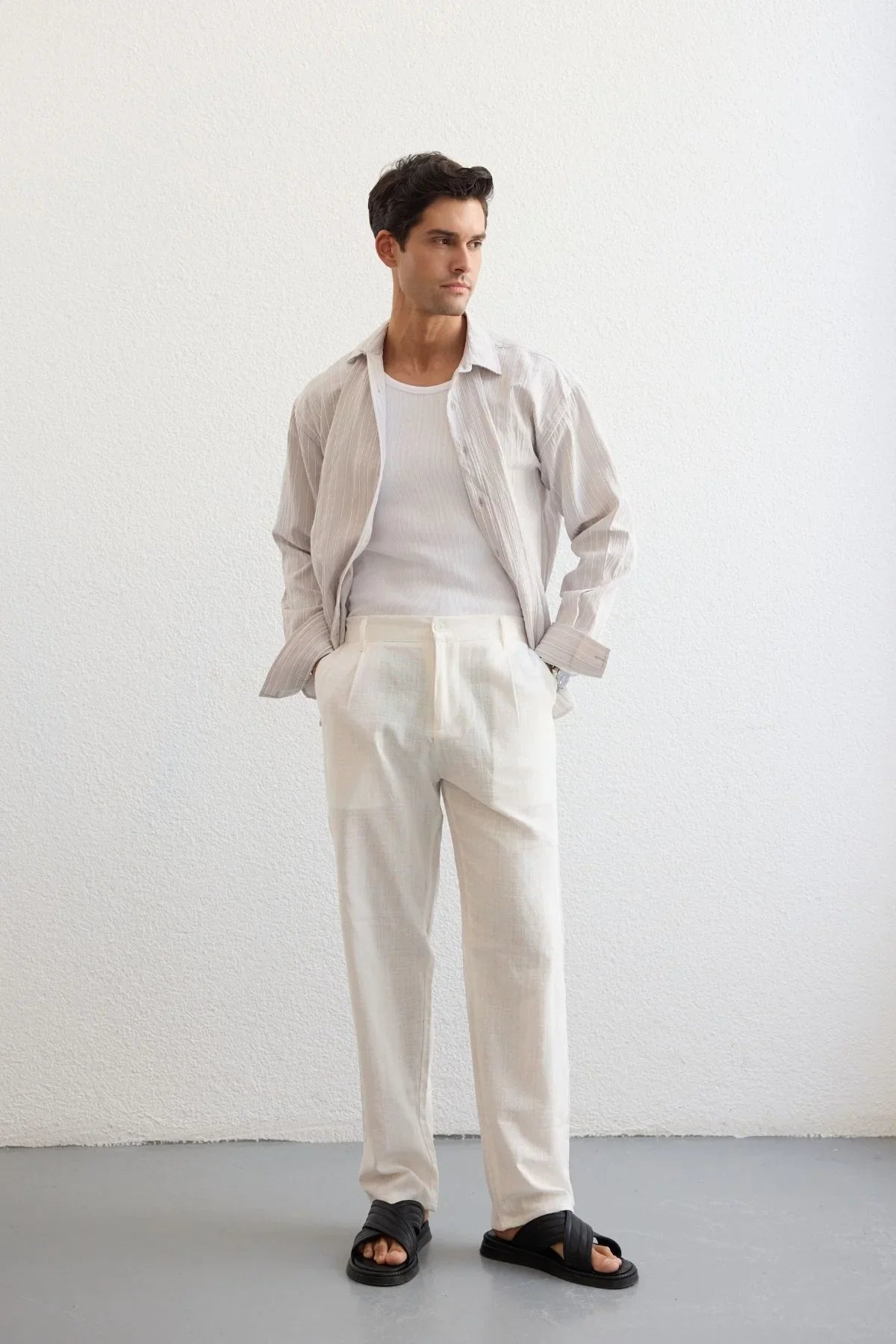 Tugur Erkek Çizgili Oversize Premium Gömlek Soft Touch Refined Comfort - Livio Ferri