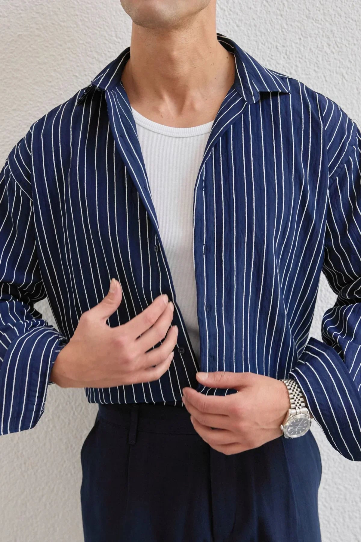 Tugur Erkek Çizgili Oversize Premium Gömlek Soft Touch Refined Comfort - Livio Ferri