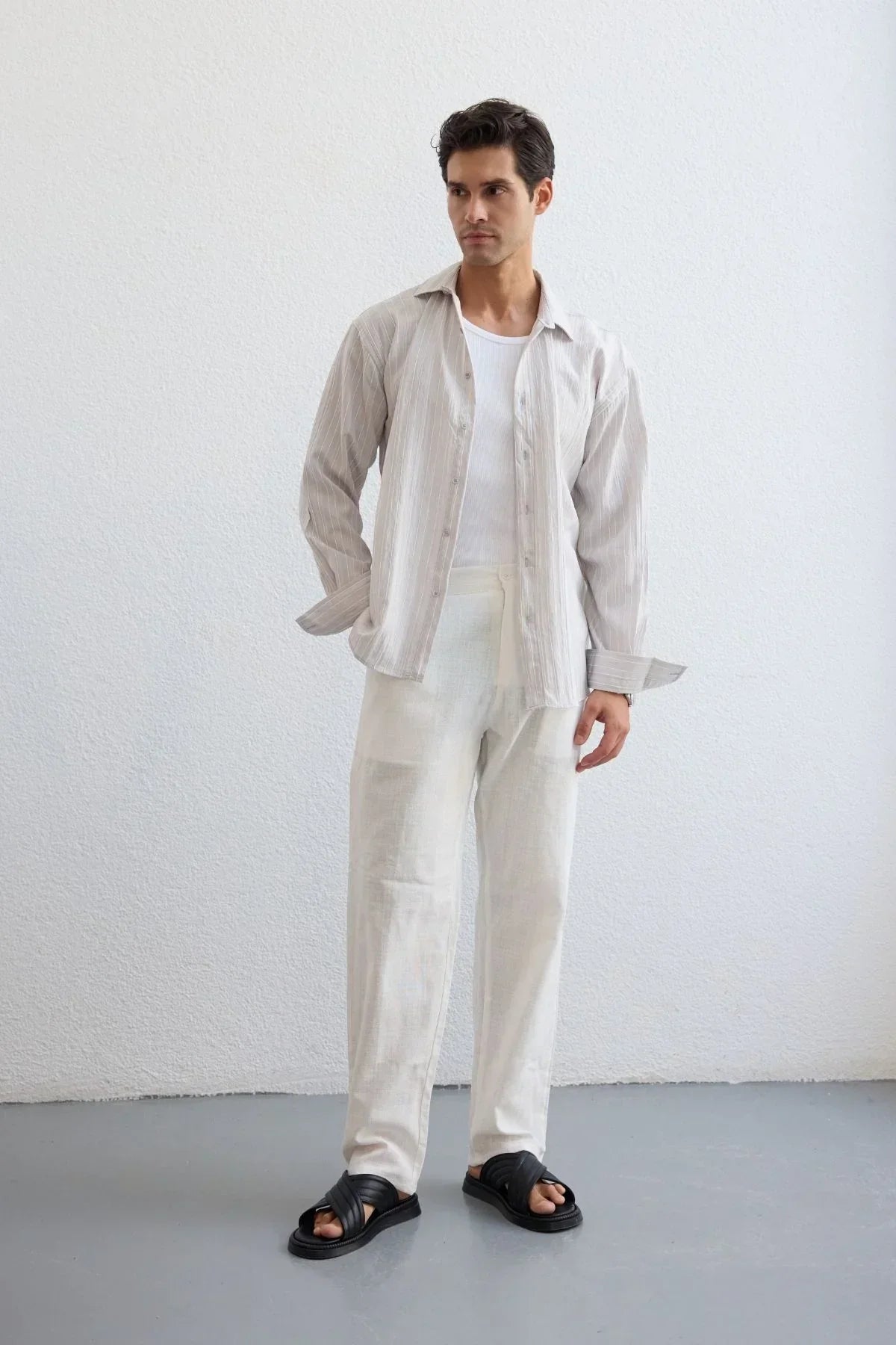Tugur Erkek Çizgili Oversize Premium Gömlek Soft Touch Refined Comfort - Livio Ferri