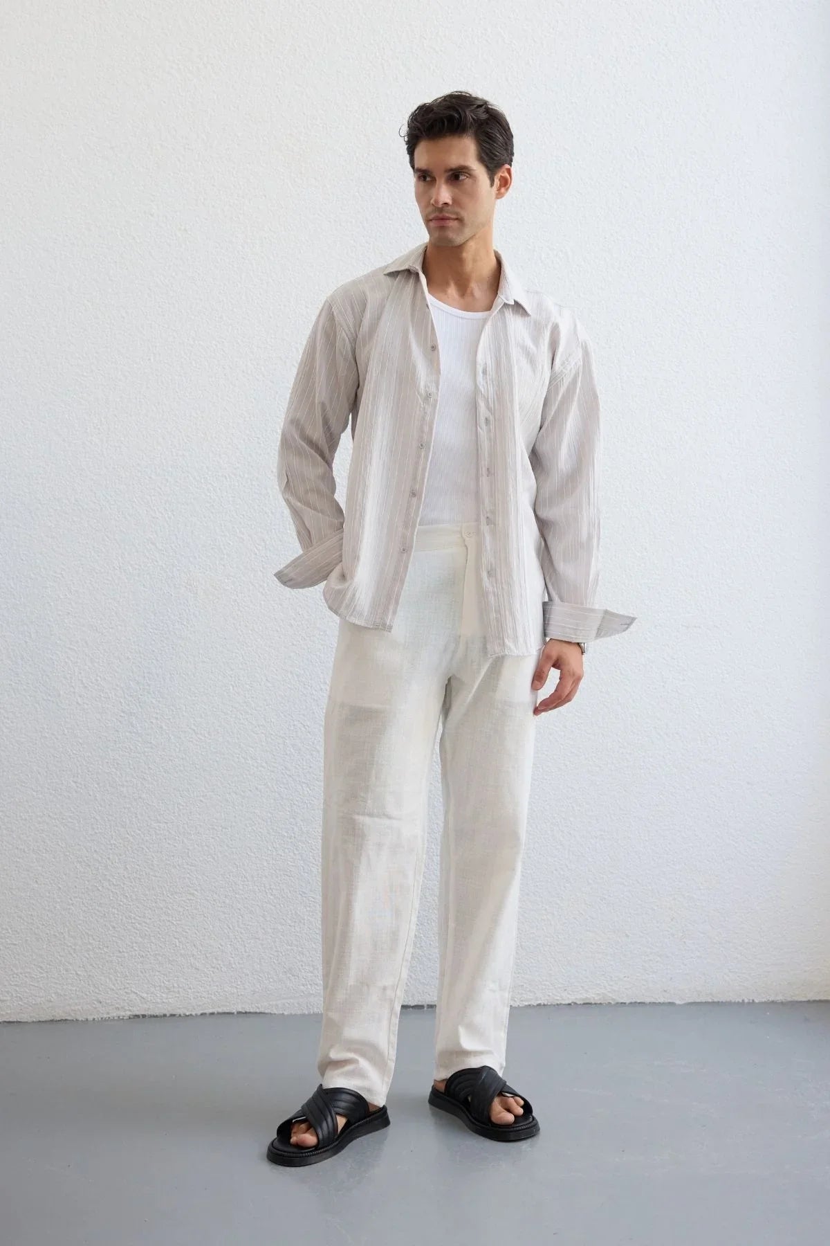 Tugur Erkek Çizgili Oversize Premium Gömlek Soft Touch Refined Comfort - Livio Ferri