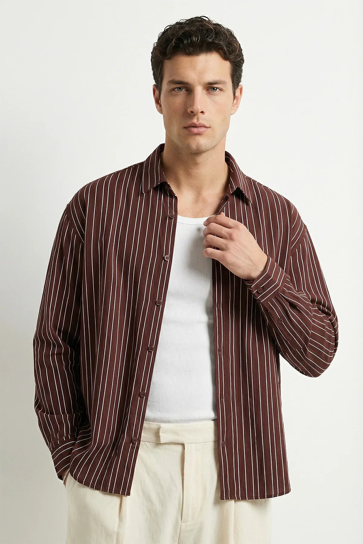 Tugur Erkek Çizgili Oversize Premium Gömlek Soft Touch Refined Comfort - Livio Ferri