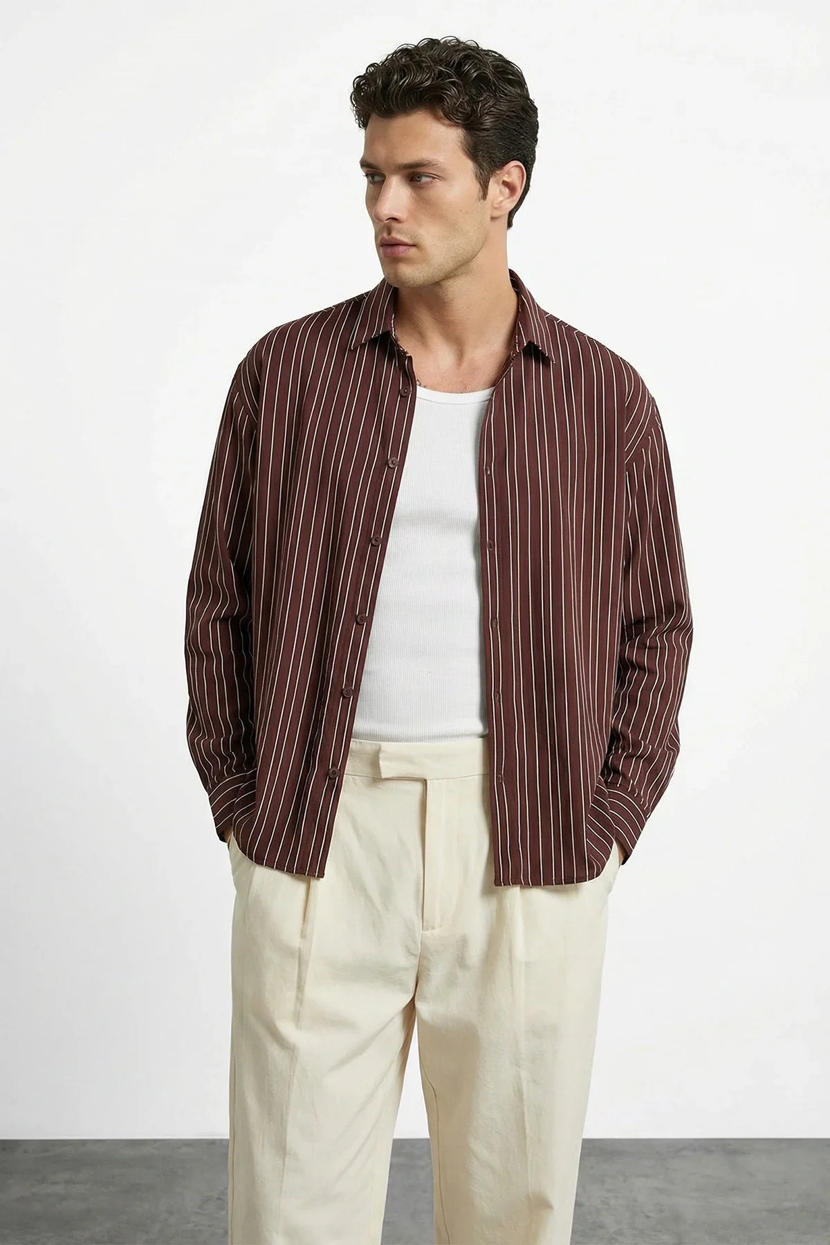 Tugur Erkek Çizgili Oversize Premium Gömlek Soft Touch Refined Comfort - Livio Ferri