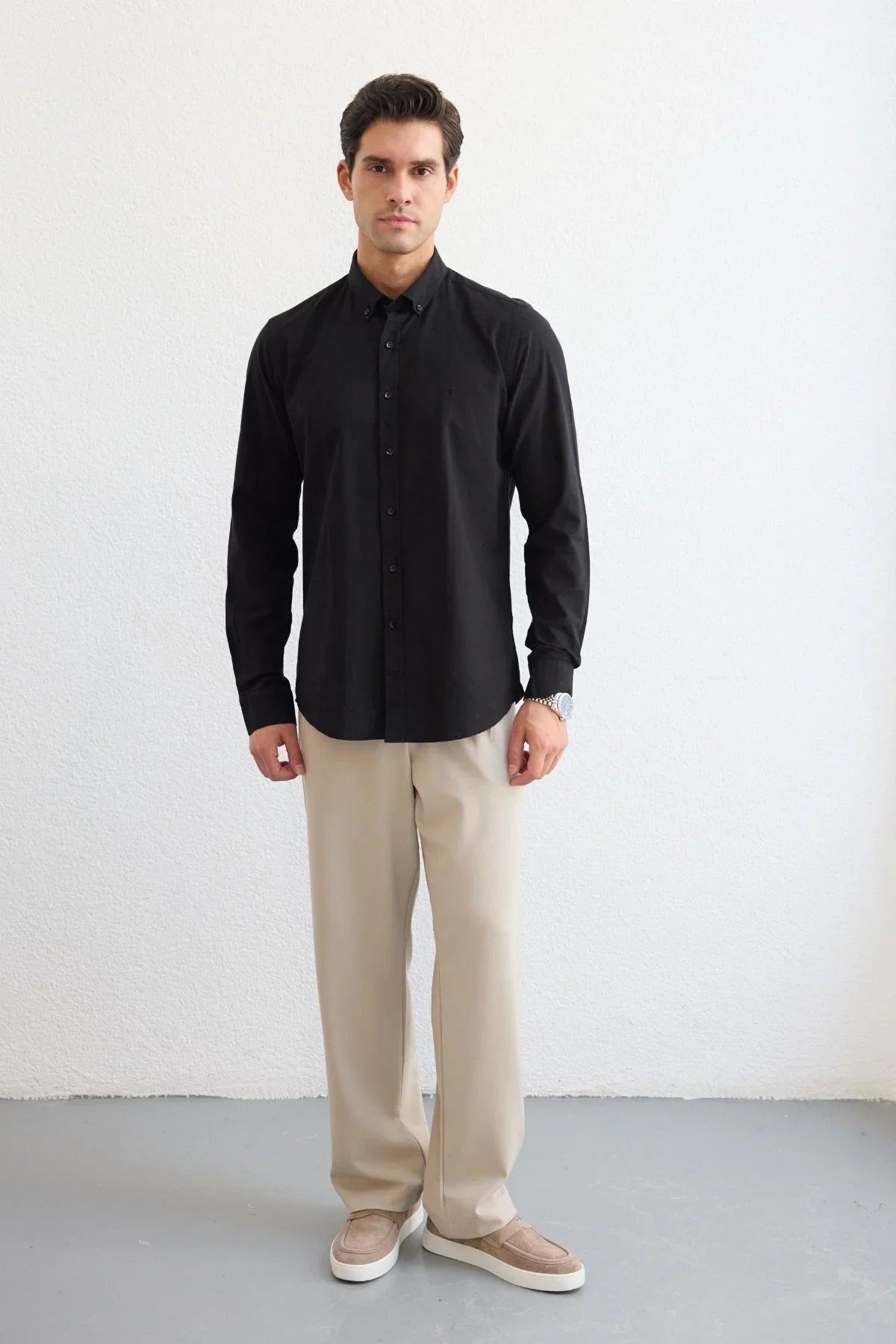 turi-erkek-pamuk-gomlek-modern-slim-fit-keten-gorunumlu-uzun-kol-24014 - Livio Ferri