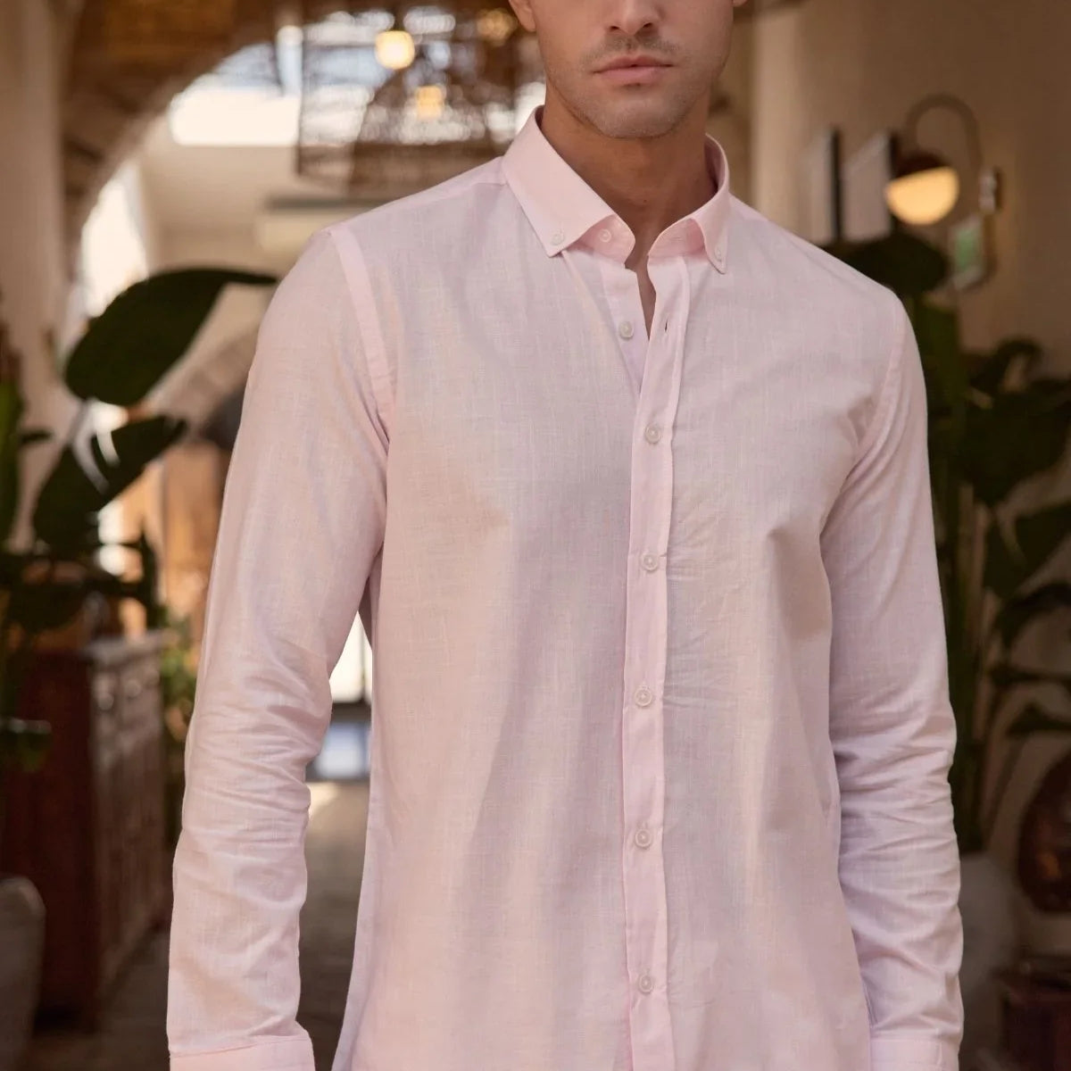 turi-erkek-pamuk-gomlek-modern-slim-fit-keten-gorunumlu-uzun-kol-24015 - Livio Ferri