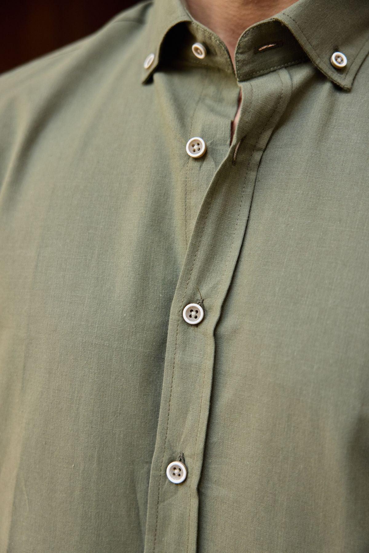 turi-erkek-pamuk-gomlek-modern-slim-fit-keten-gorunumlu-uzun-kol-24040 - Livio Ferri