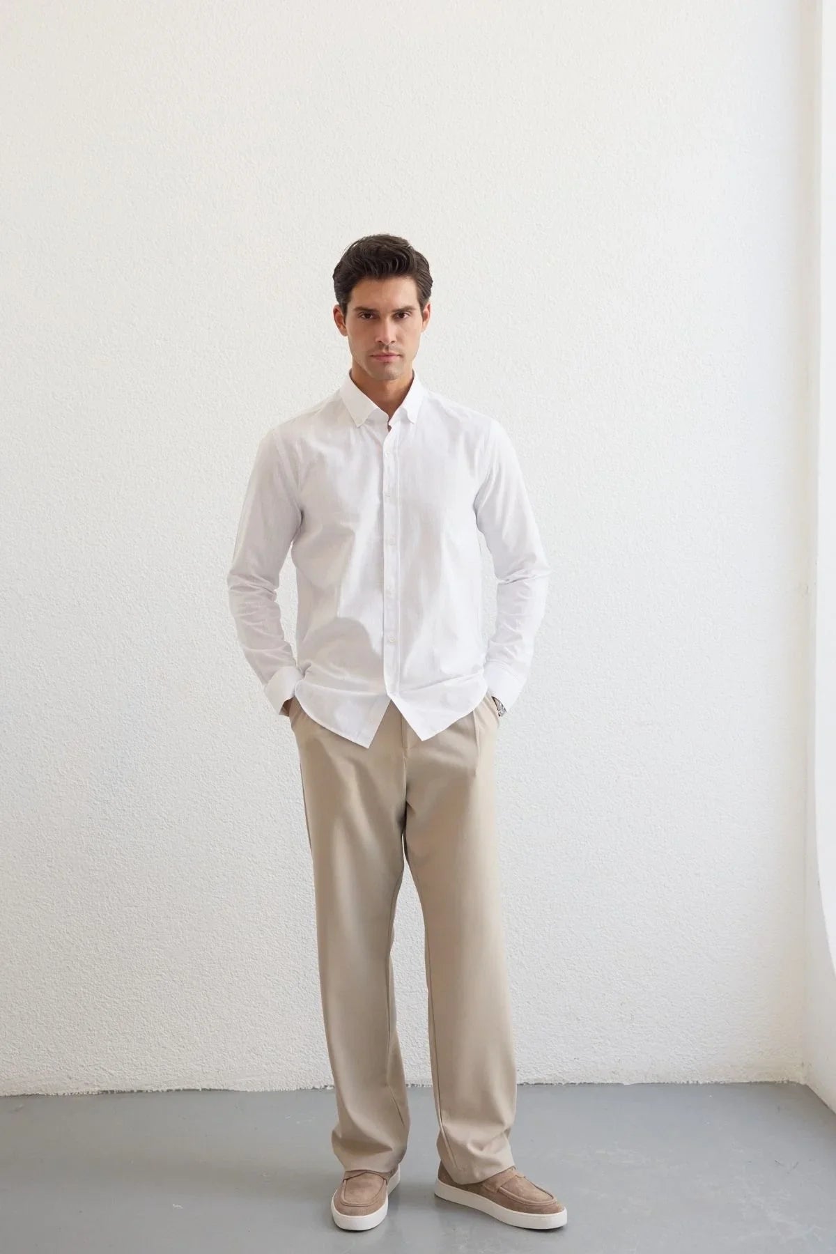 turi-erkek-pamuk-gomlek-modern-slim-fit-keten-gorunumlu-uzun-kol-24058 - Livio Ferri