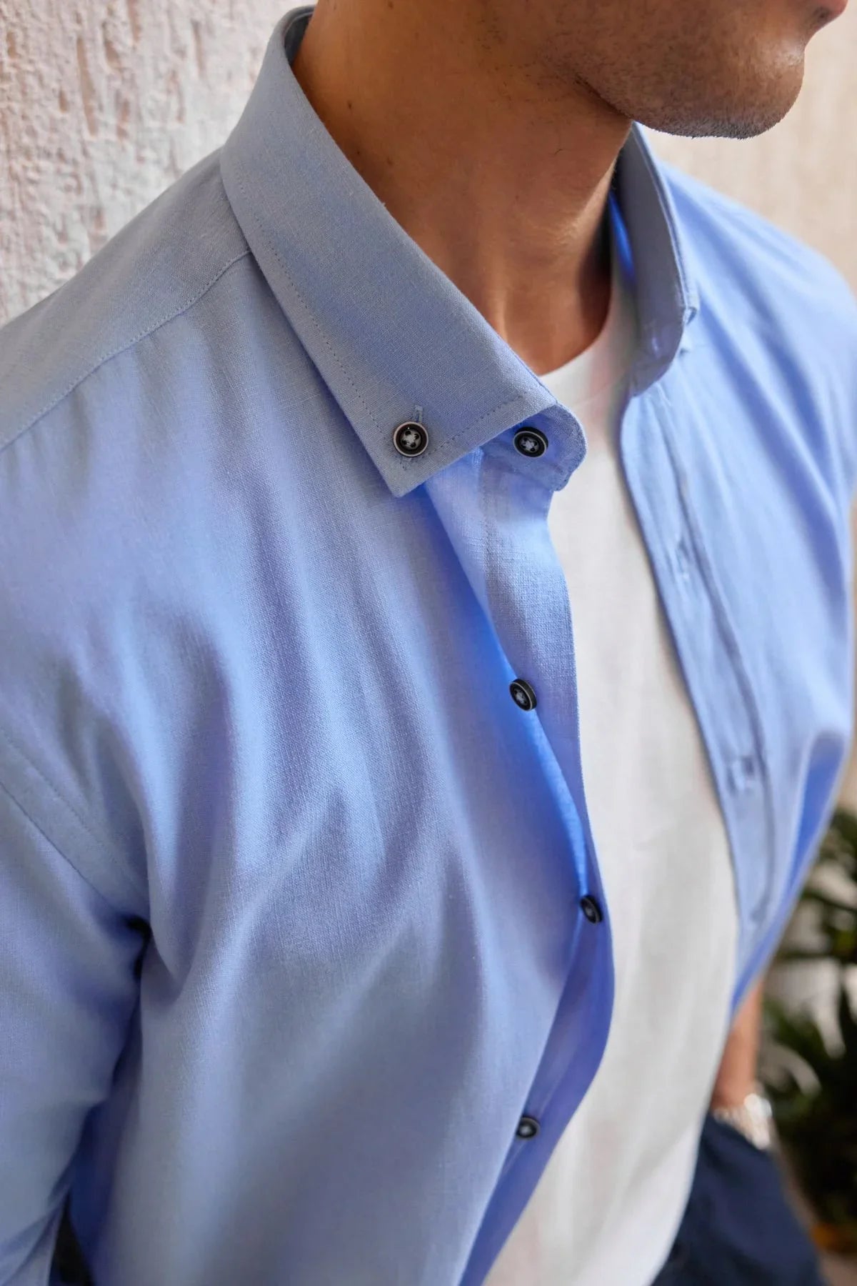 turi-erkek-pamuk-gomlek-modern-slim-fit-keten-gorunumlu-uzun-kol-24066 - Livio Ferri