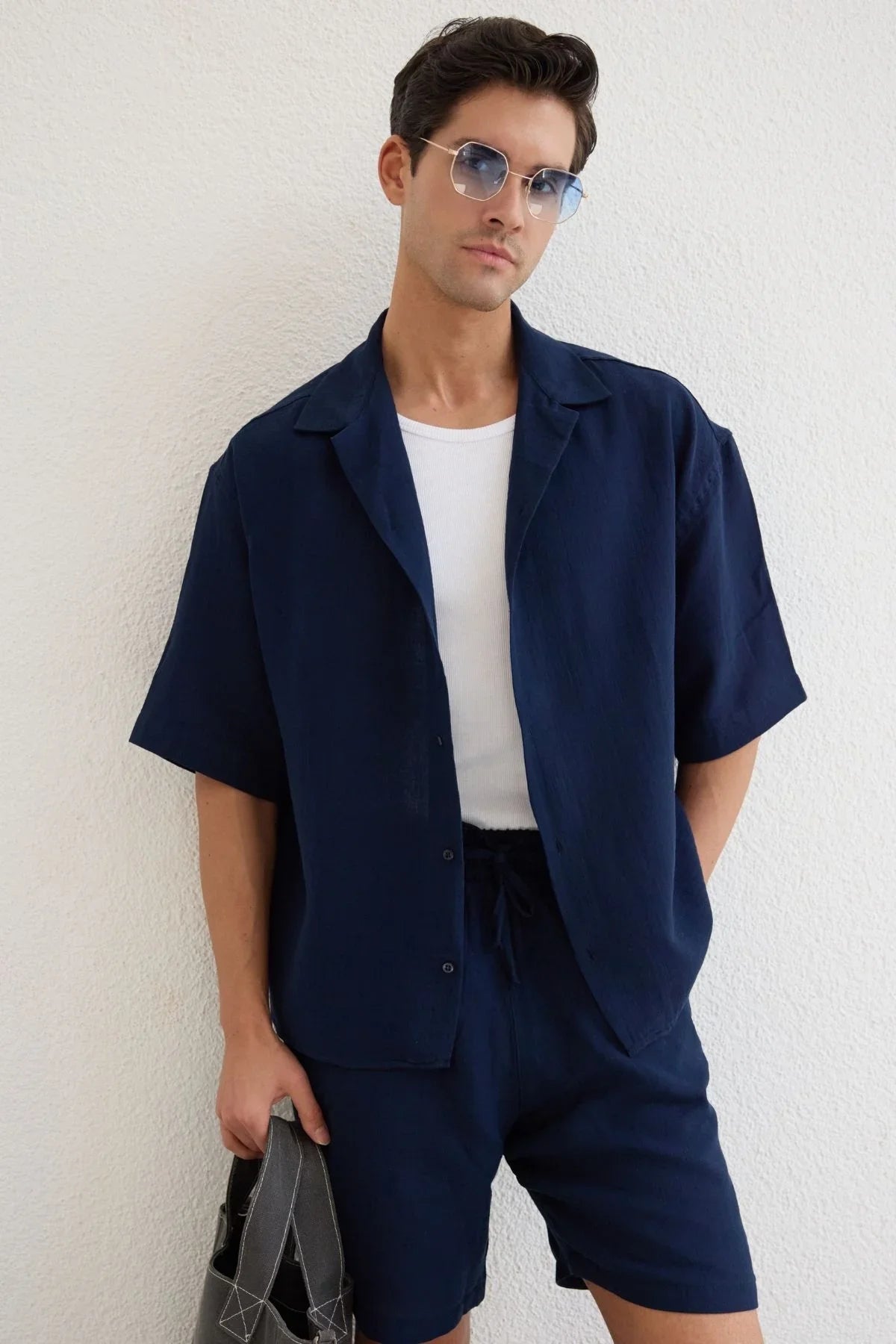 Xar Erkek Oversize Müslin Şort Gömlek Takım %100 Pamuk Soft Feel - Livio Ferri