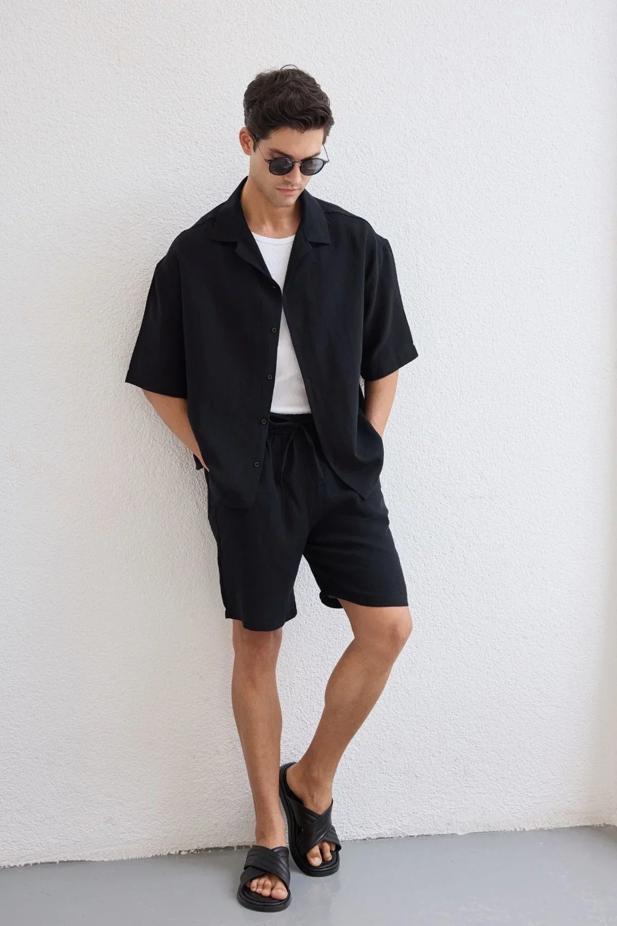 Xar Erkek Oversize Müslin Şort Gömlek Takım %100 Pamuk Soft Feel - Livio Ferri