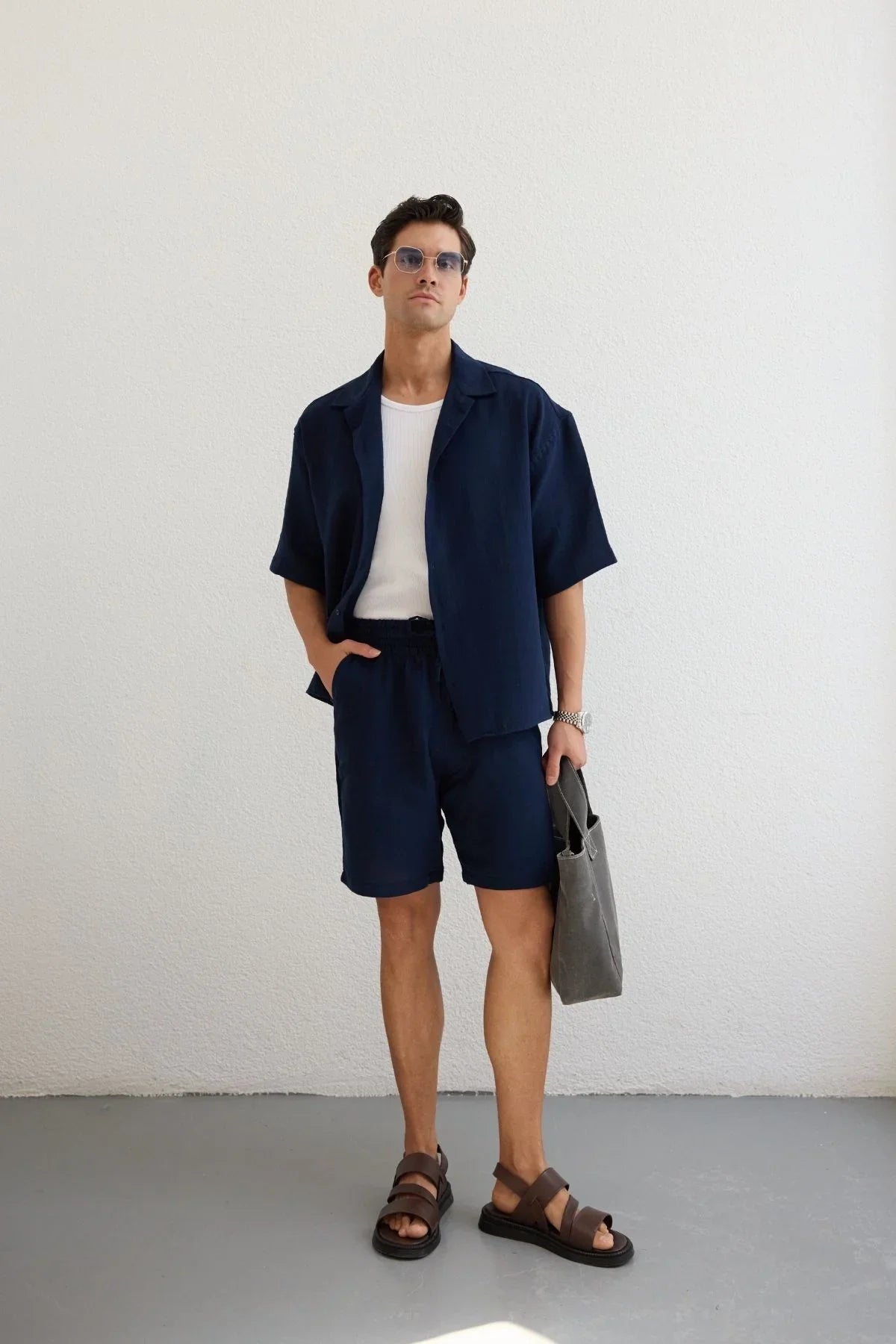 Xar Erkek Oversize Müslin Şort Gömlek Takım %100 Pamuk Soft Feel - Livio Ferri