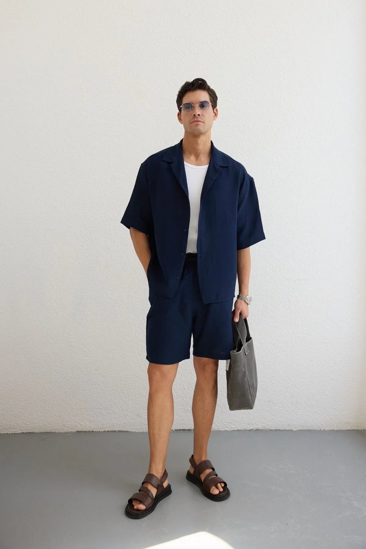 Xar Erkek Oversize Müslin Şort Gömlek Takım %100 Pamuk Soft Feel - Livio Ferri