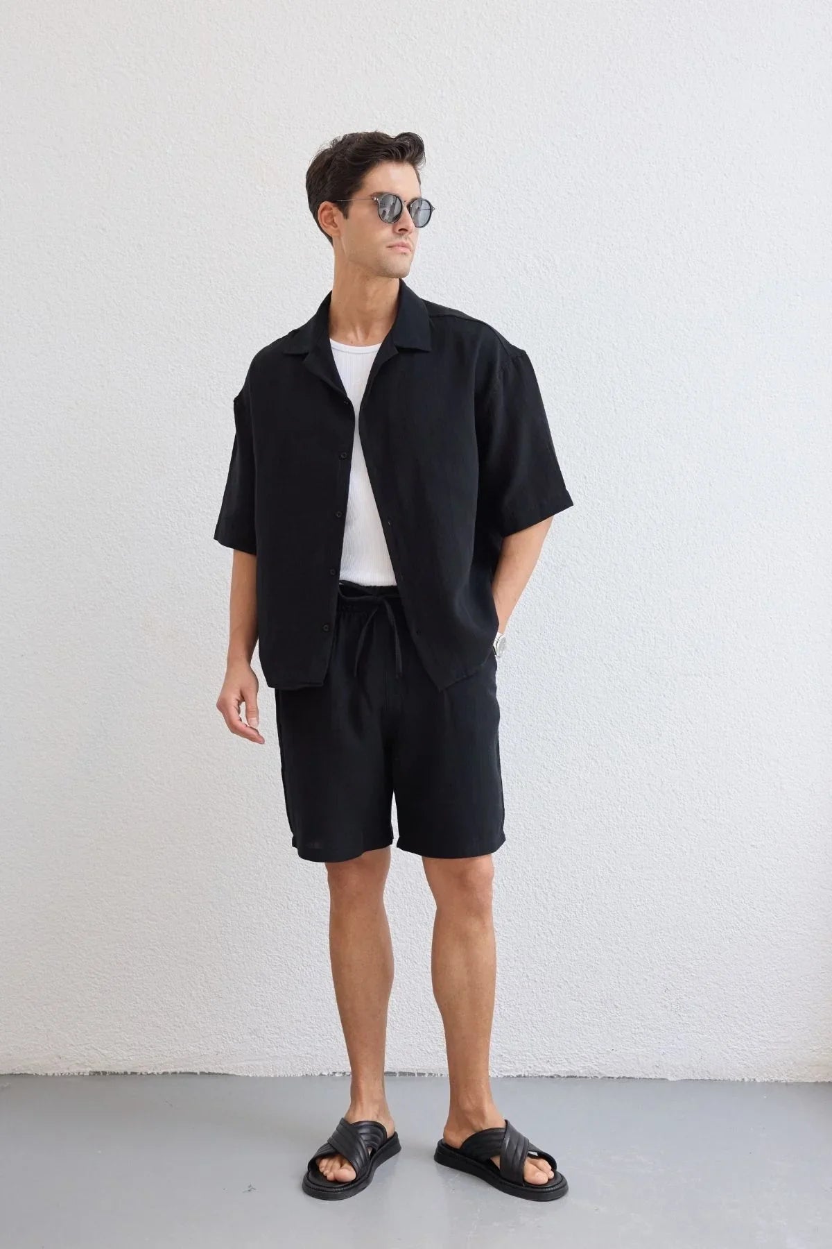 Xar Erkek Oversize Müslin Şort Gömlek Takım %100 Pamuk Soft Feel - Livio Ferri