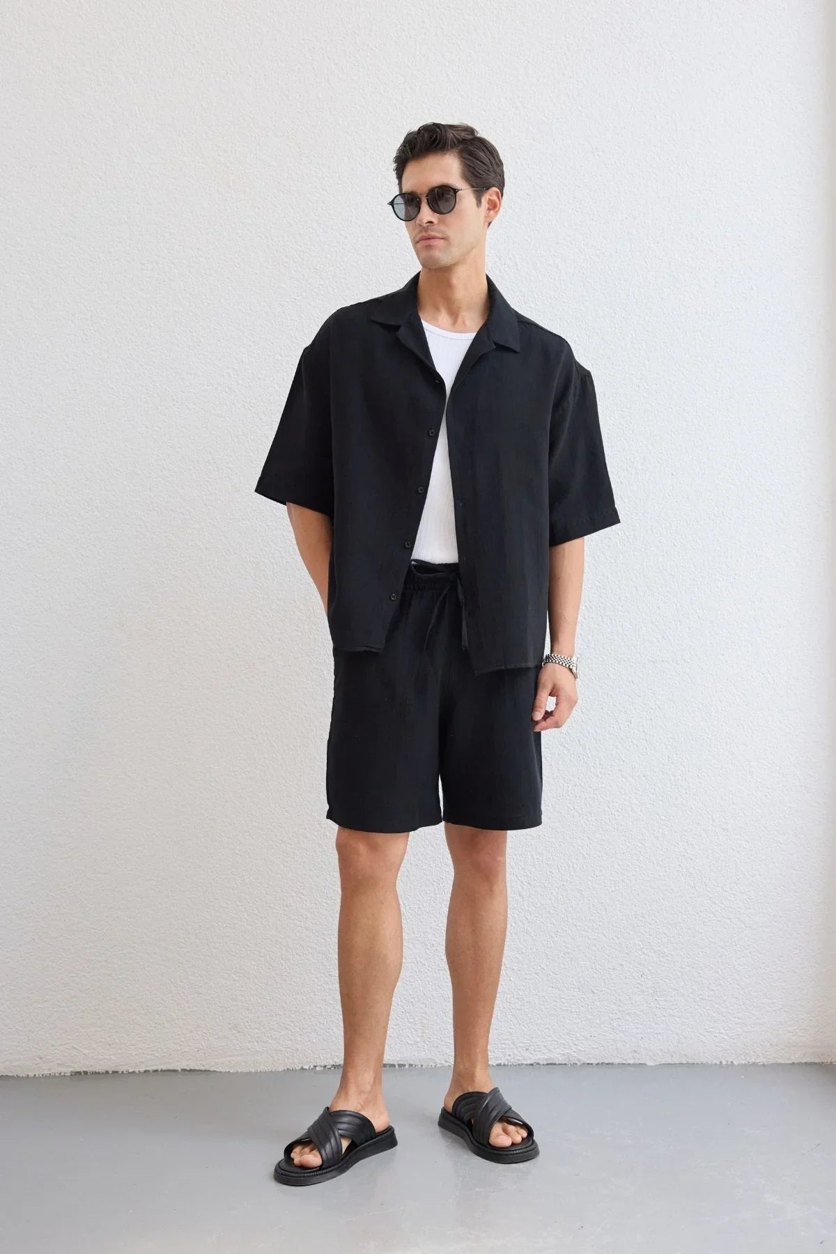 Xar Erkek Oversize Müslin Şort Gömlek Takım %100 Pamuk Soft Feel - Livio Ferri