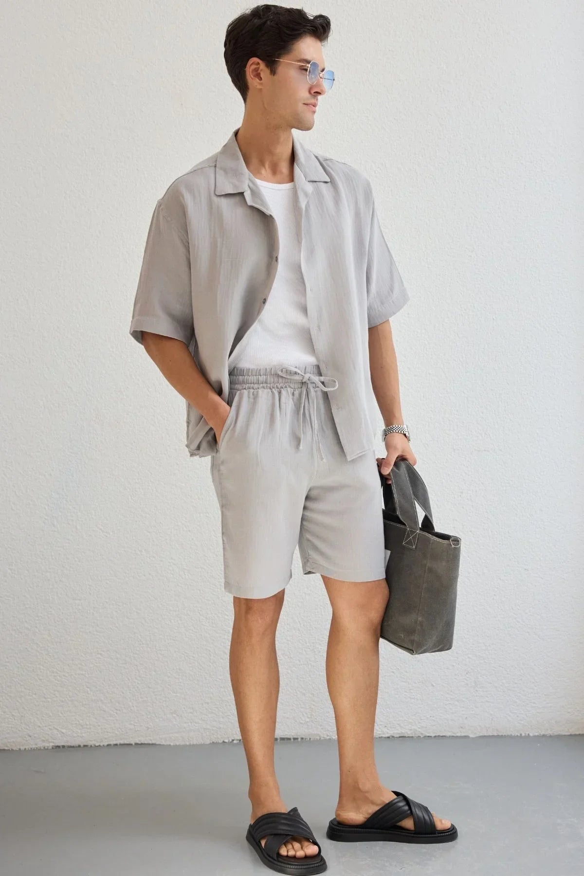 Xar Erkek Oversize Müslin Şort Gömlek Takım %100 Pamuk Soft Feel - Livio Ferri