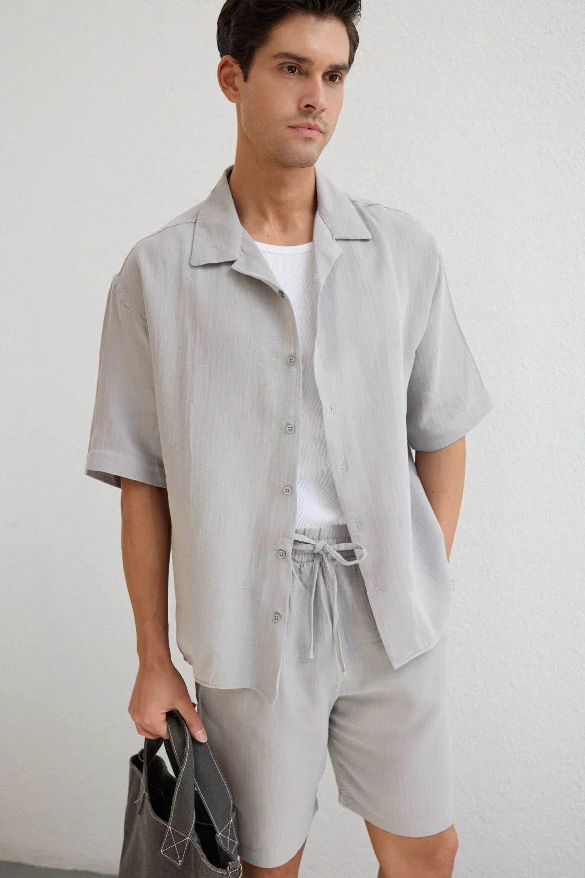 Xar Erkek Oversize Müslin Şort Gömlek Takım %100 Pamuk Soft Feel - Livio Ferri