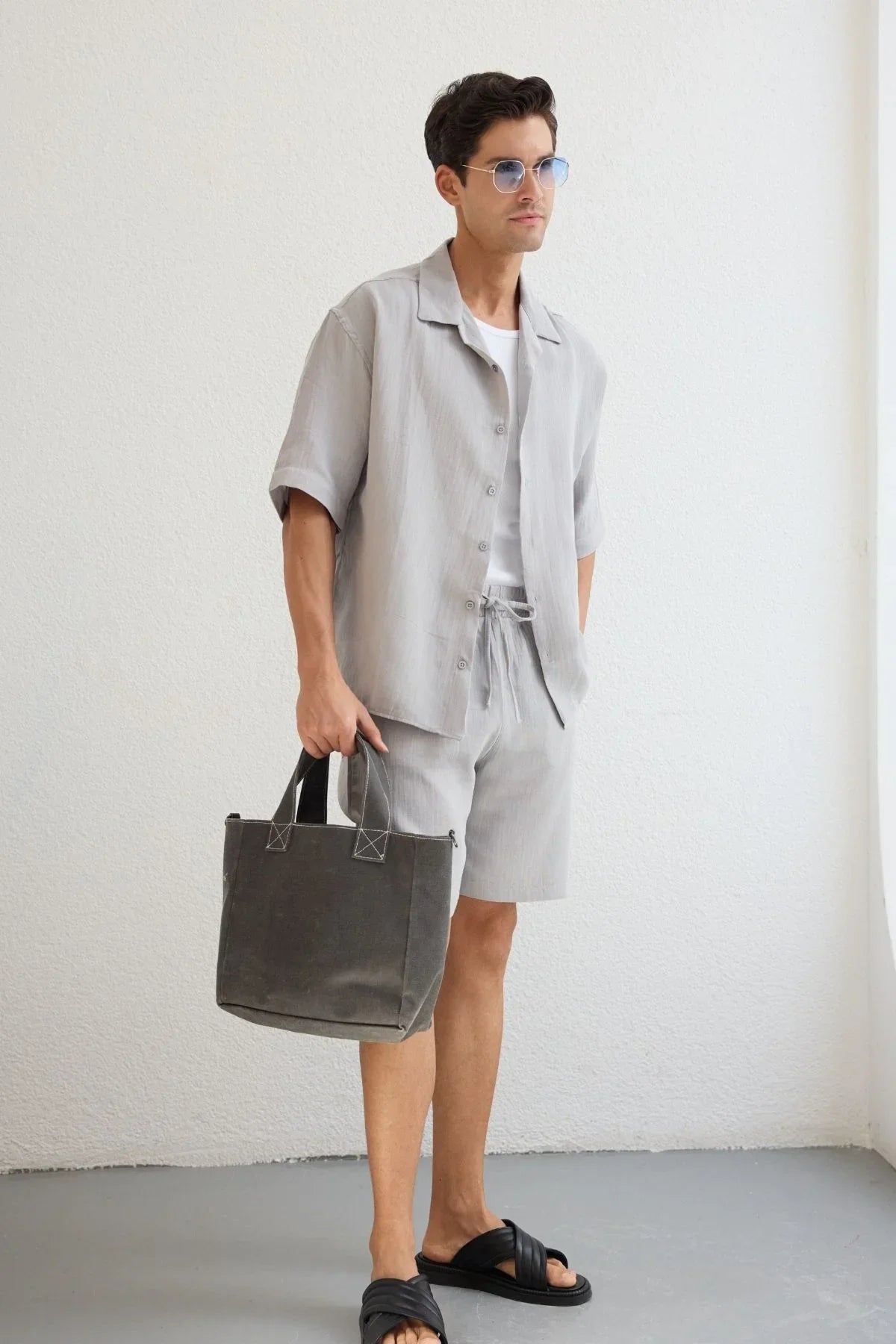 Xar Erkek Oversize Müslin Şort Gömlek Takım %100 Pamuk Soft Feel - Livio Ferri