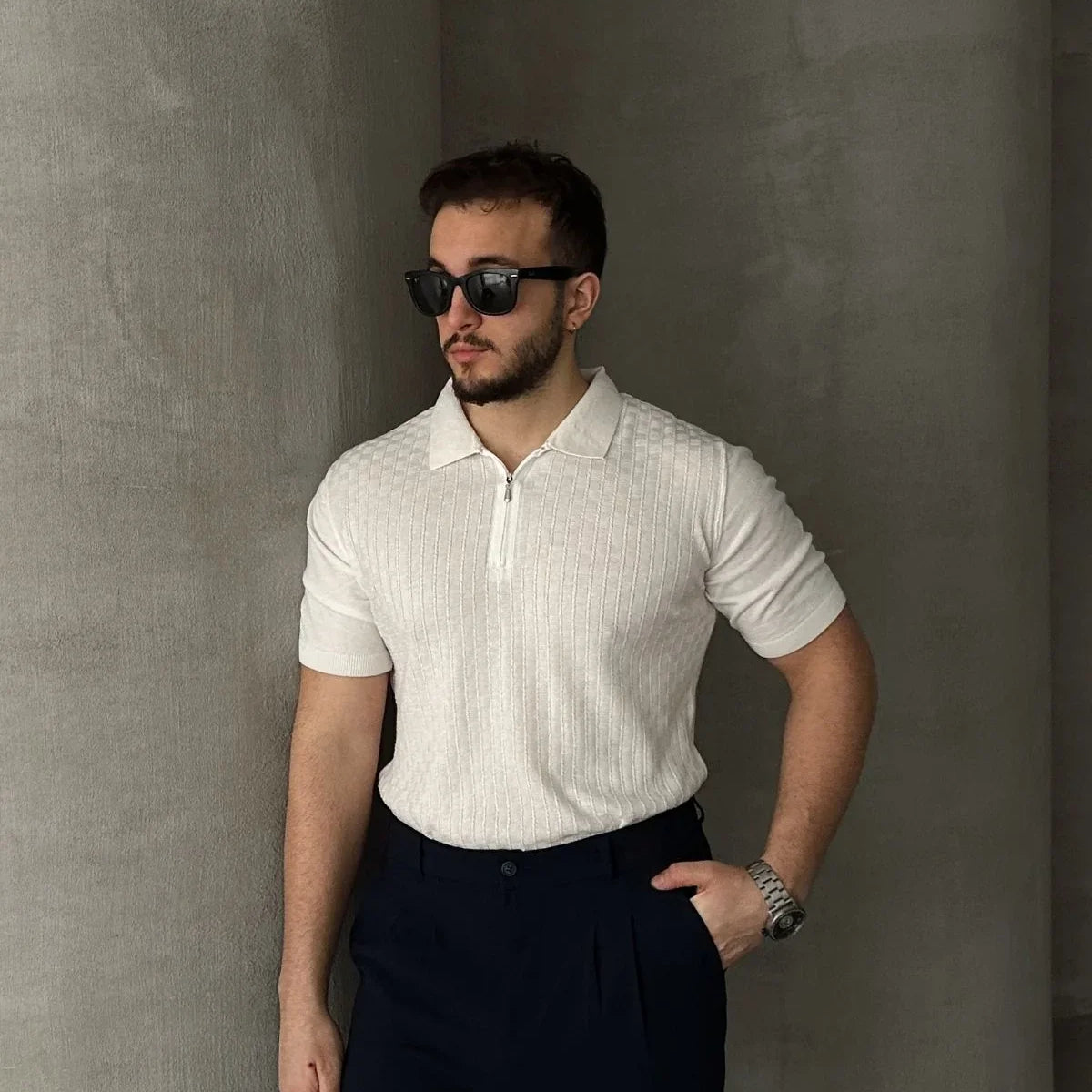yessey-erkek-polo-yaka-pamuk-desenli-ince-triko-tisort-20996 - Livio Ferri
