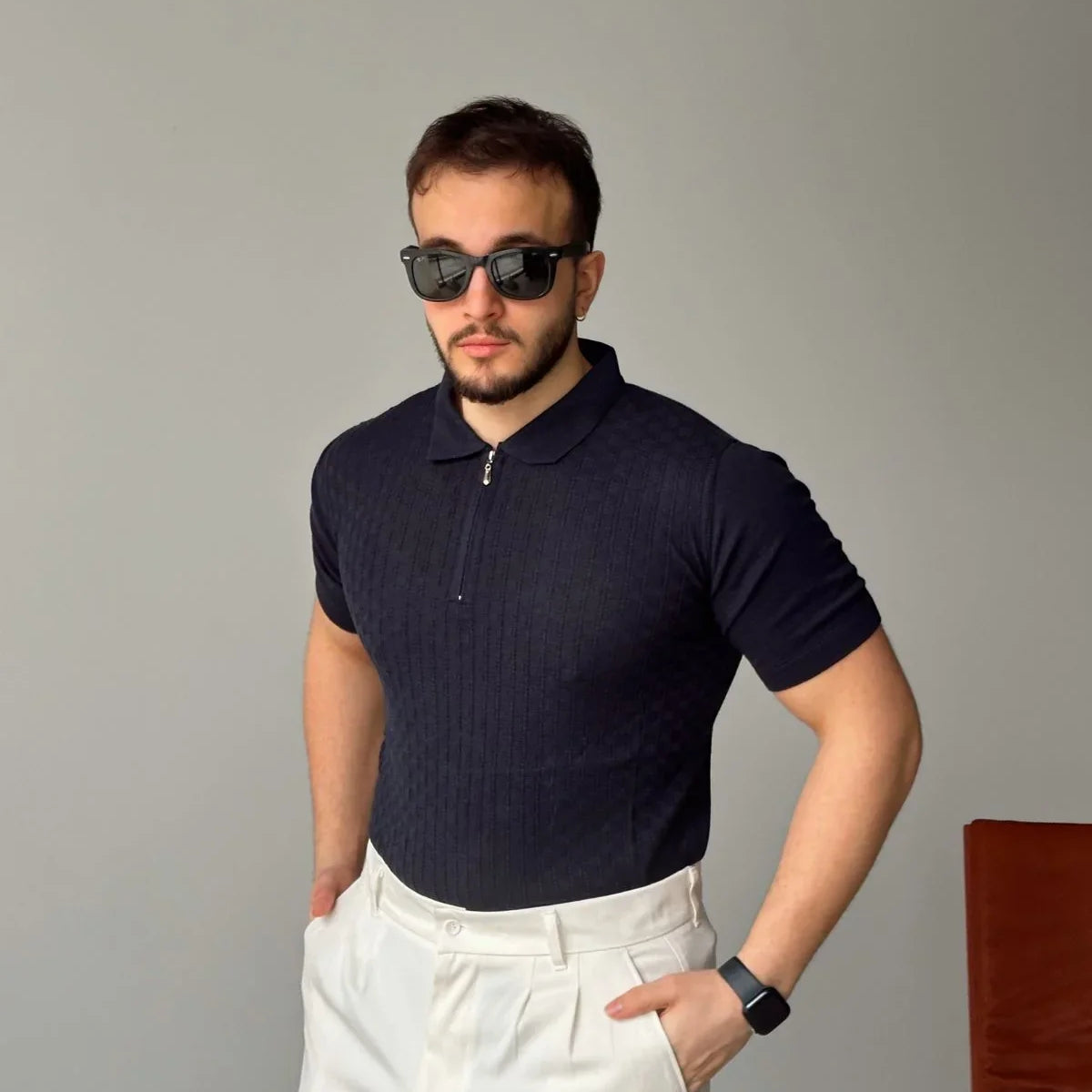 yessey-erkek-polo-yaka-pamuk-desenli-ince-triko-tisort-21004 - Livio Ferri