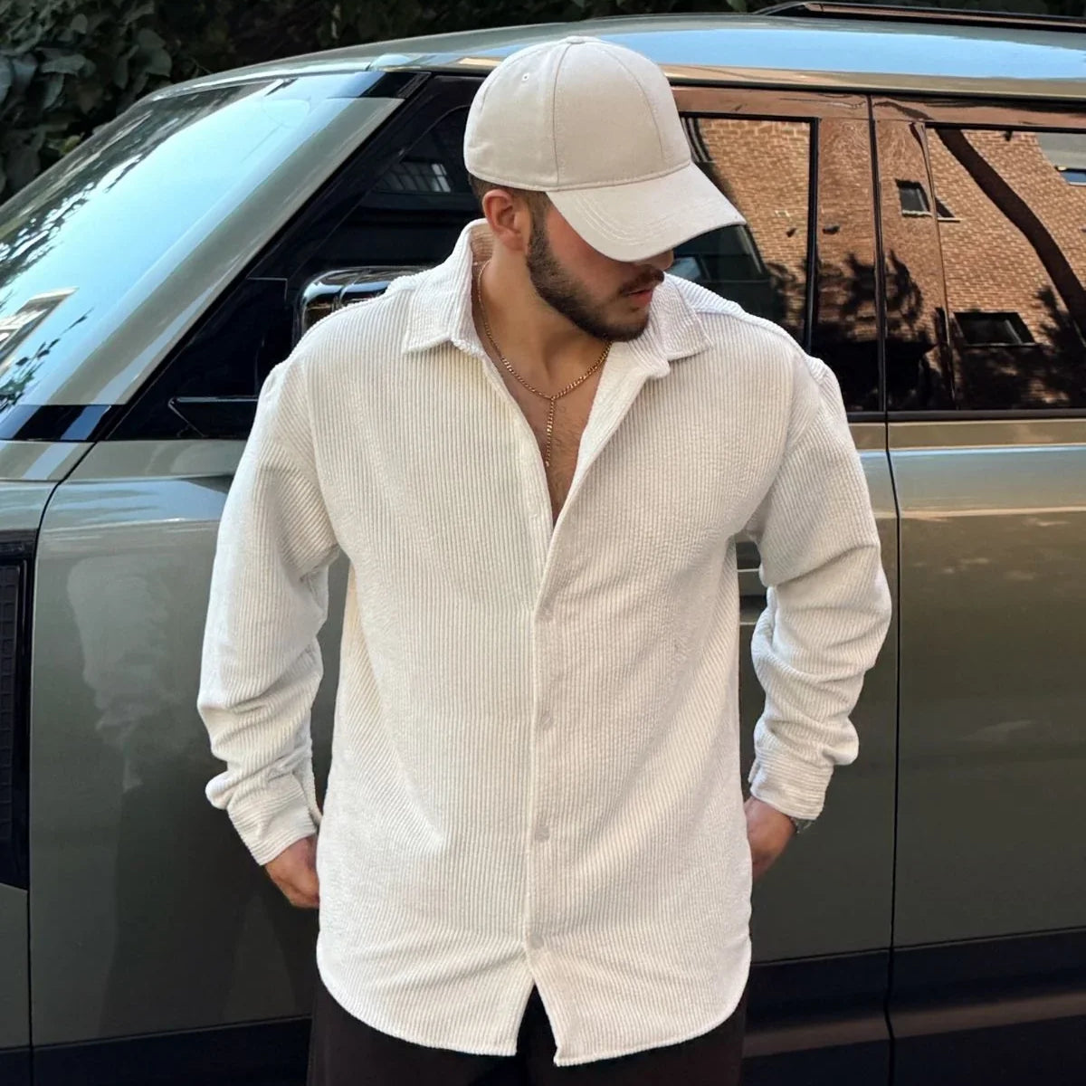 Yotau Erkek Oversize Fit Kadife Uzun Kollu Gömlek Ceket