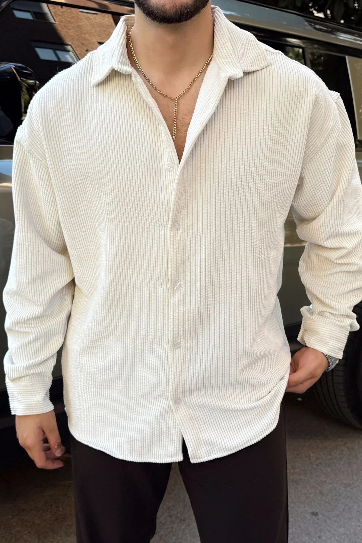 Yotau Erkek Oversize Fit Kadife Uzun Kollu Gömlek Ceket - Livio Ferri