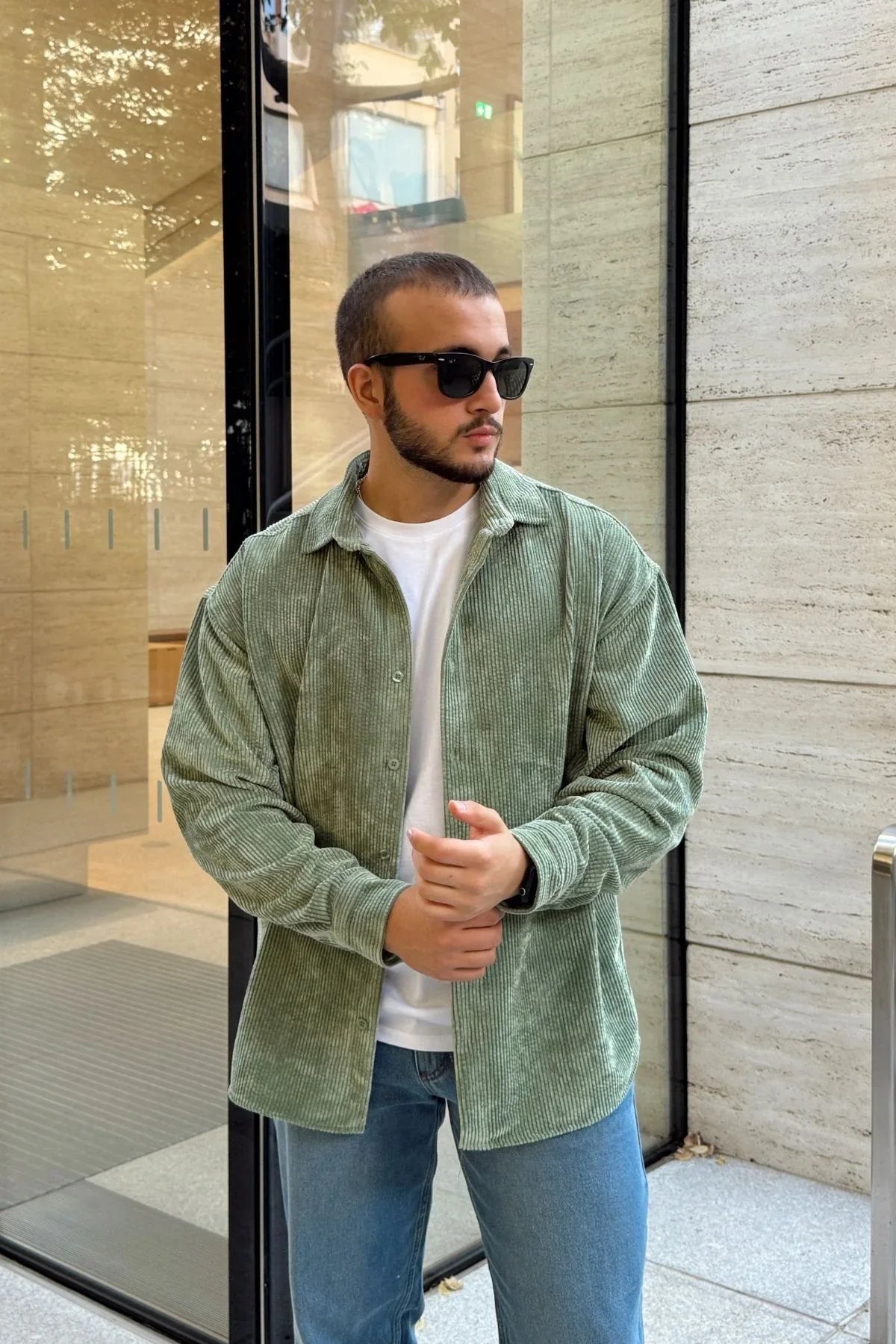 Yotau Erkek Oversize Fit Kadife Uzun Kollu Gömlek Ceket - Livio Ferri