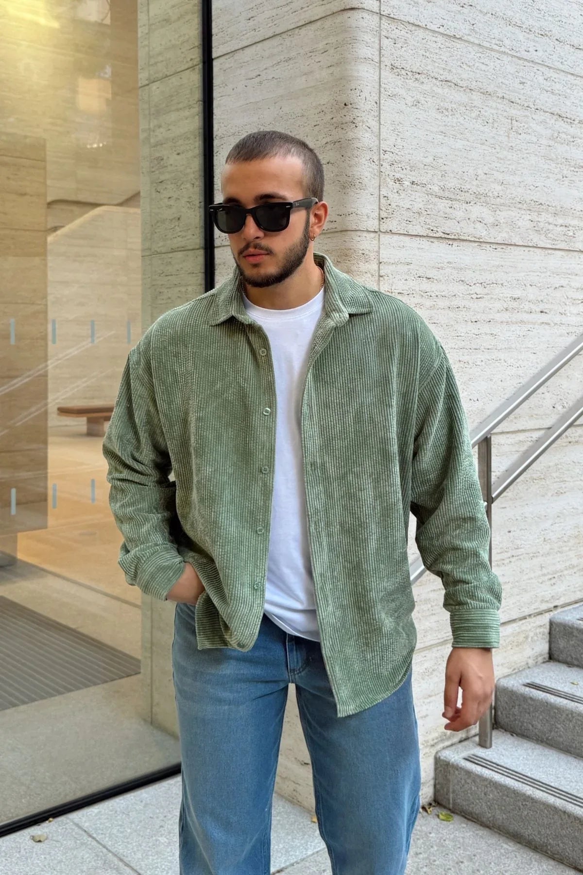 Yotau Erkek Oversize Fit Kadife Uzun Kollu Gömlek Ceket - Livio Ferri