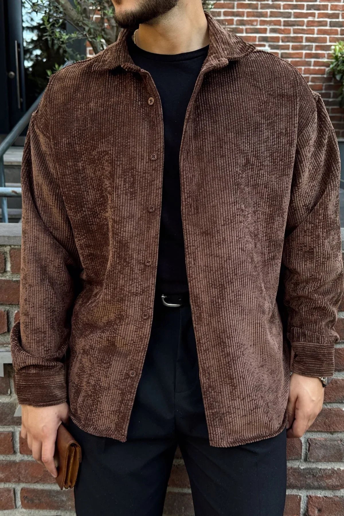 Yotau Erkek Oversize Fit Kadife Uzun Kollu Gömlek Ceket - Livio Ferri